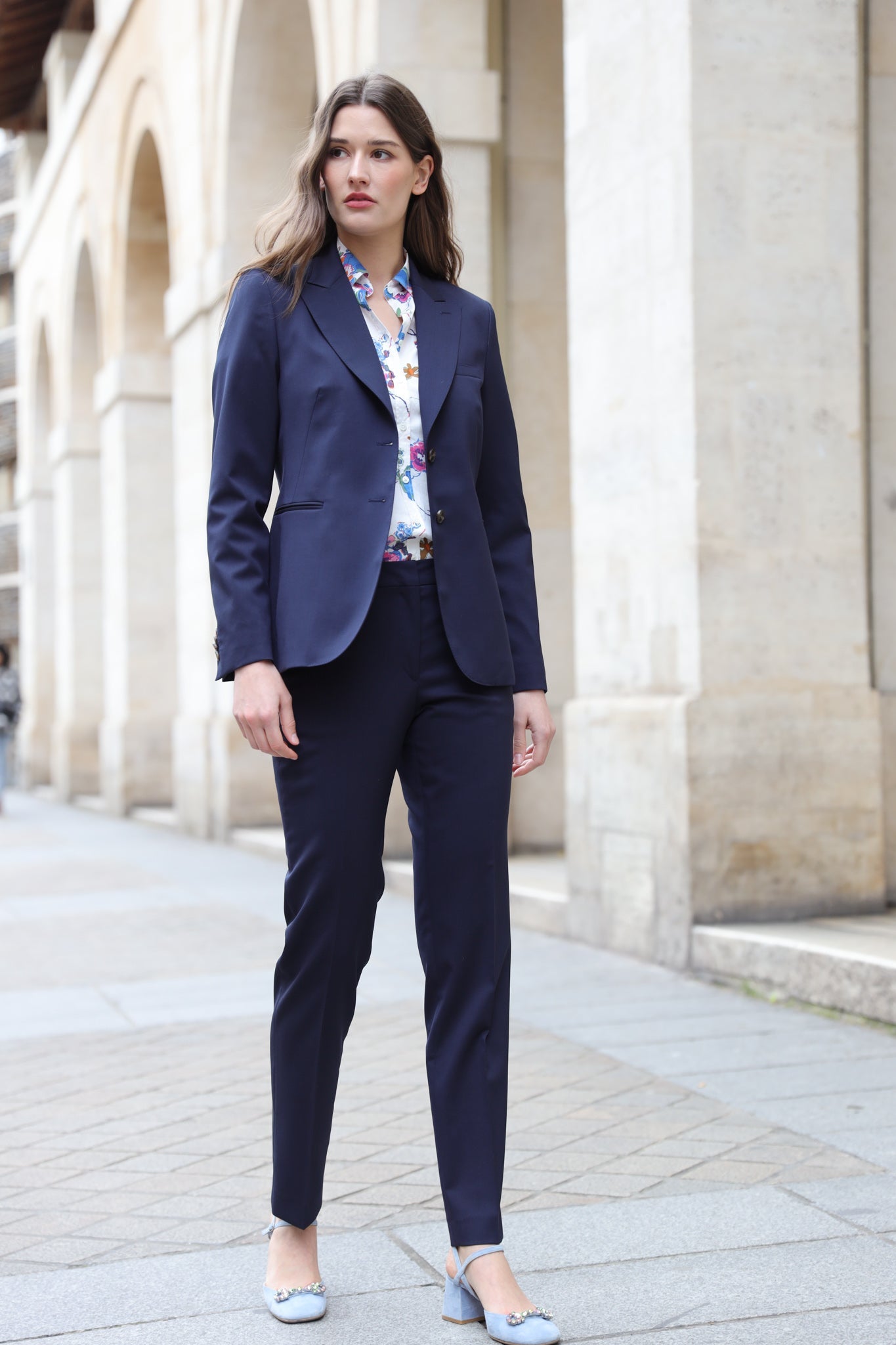 Veste Solange en laine stretch Super 100 - Marine-VESTE BLAZER FEMME-Curling-Paris