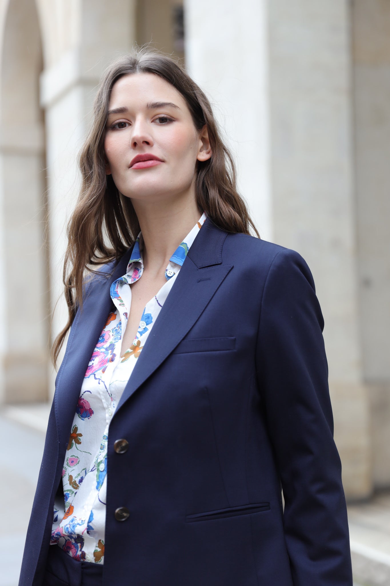 Veste Solange en laine stretch Super 100 - Marine-VESTE BLAZER FEMME-Curling-Paris