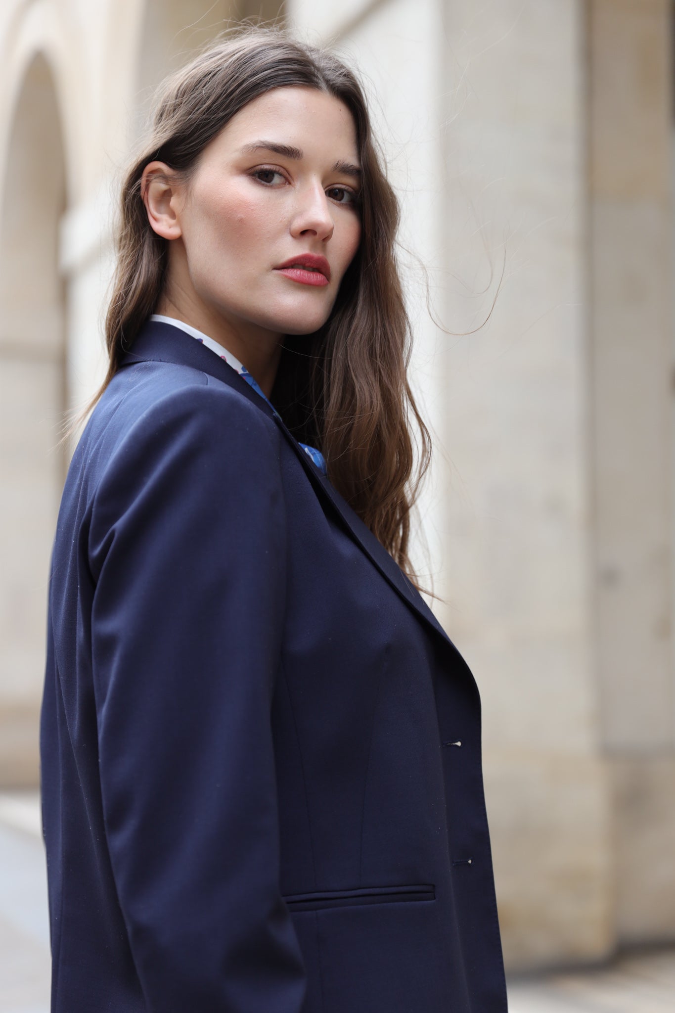 Veste Solange en laine stretch Super 100 - Marine-VESTE BLAZER FEMME-Curling-Paris