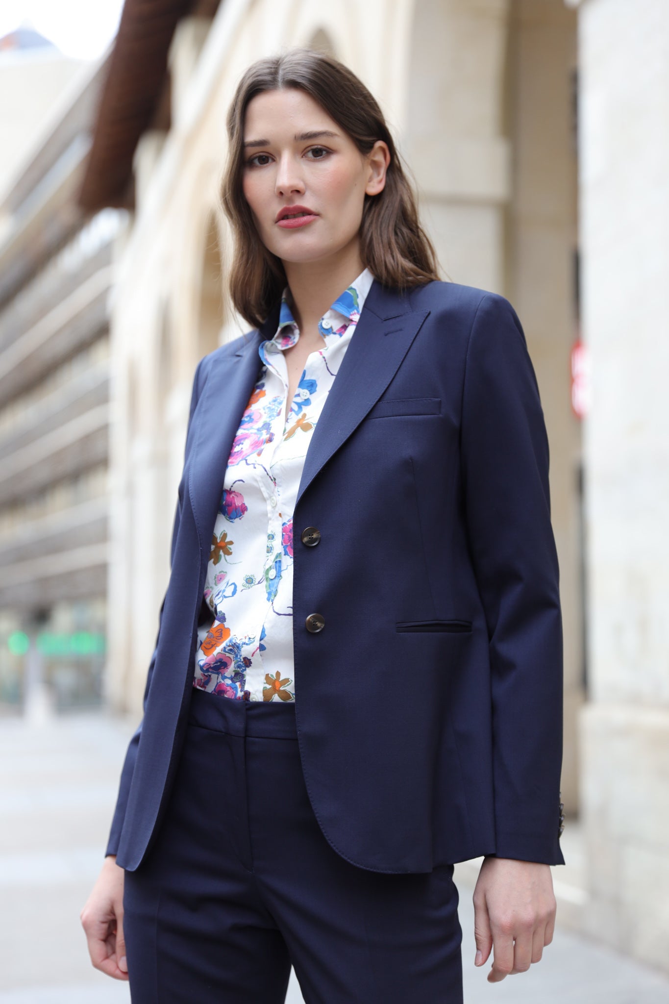 Veste Solange en laine stretch Super 100 - Marine-VESTE BLAZER FEMME-Curling-Paris