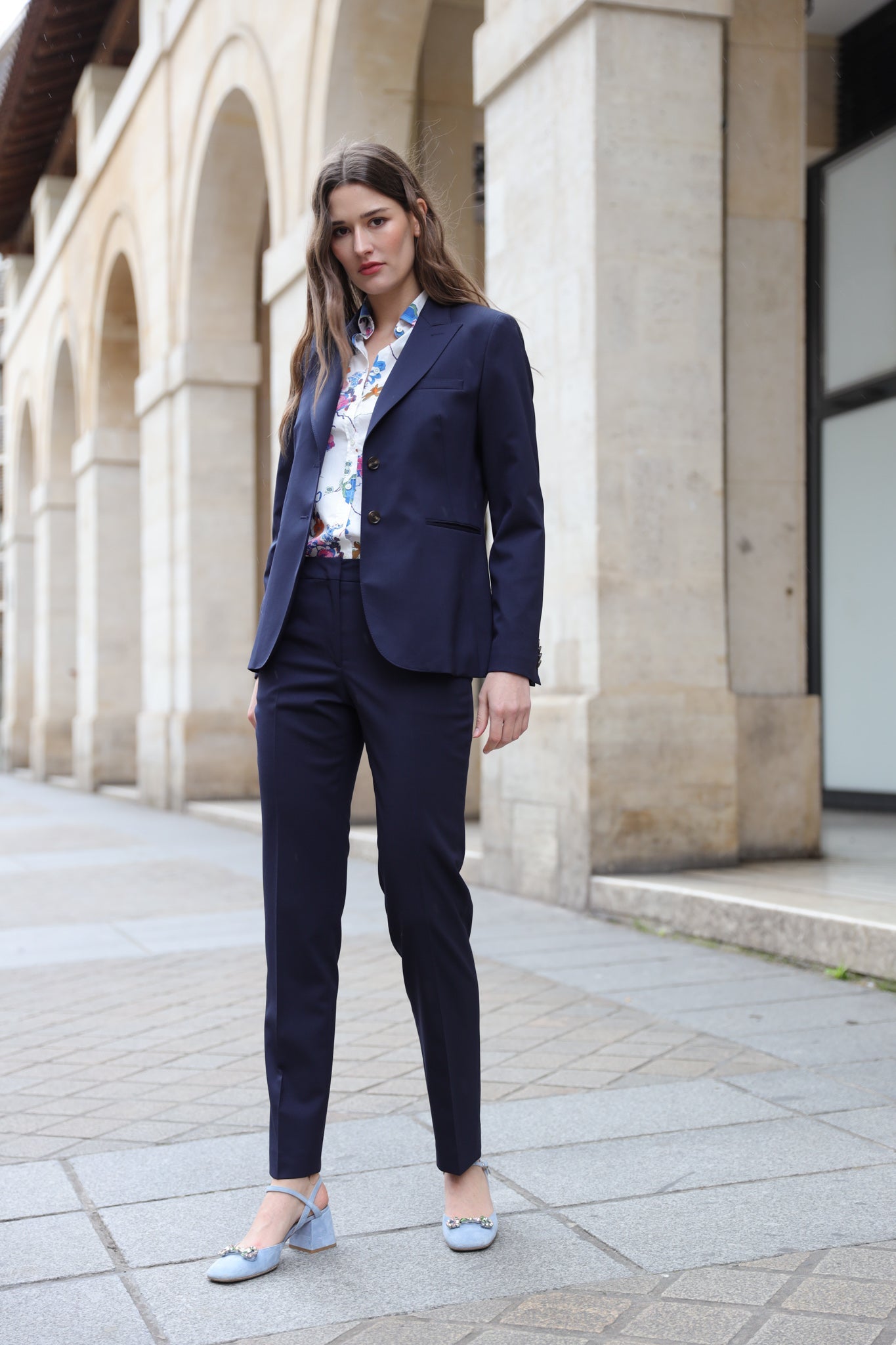 Veste Solange en laine stretch Super 100 - Marine-VESTE BLAZER FEMME-Curling-Paris