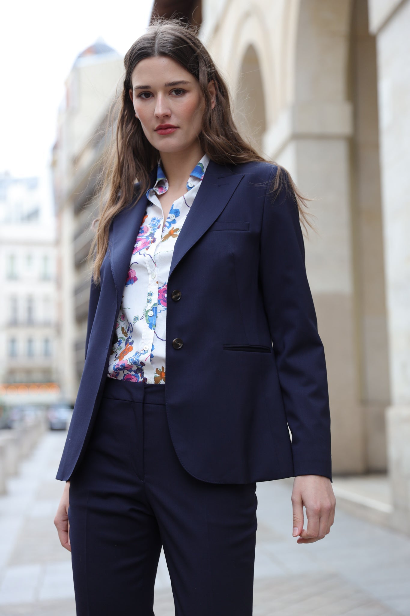 Veste Solange en laine stretch Super 100 - Marine-VESTE BLAZER FEMME-Curling-Paris
