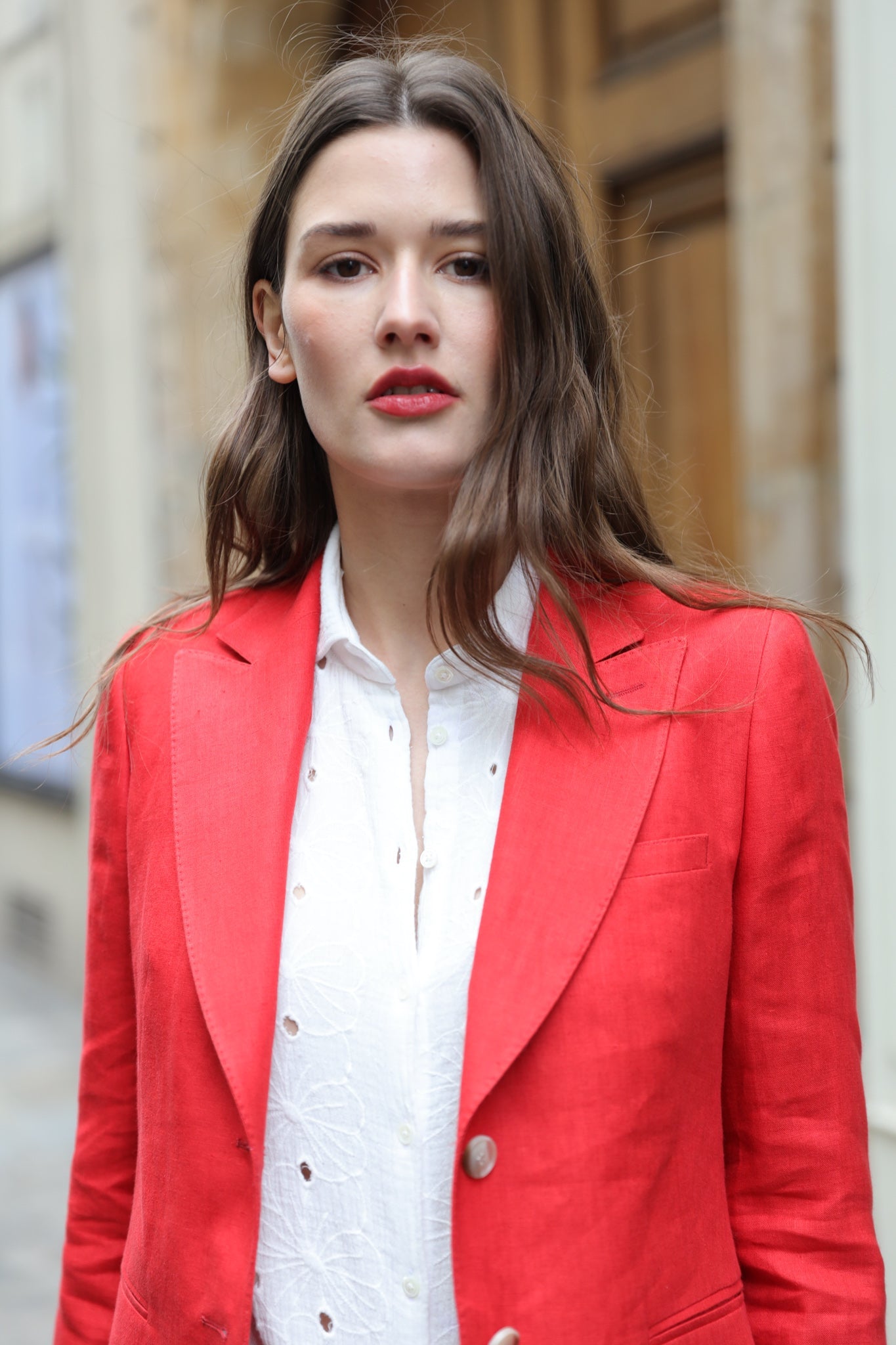 Veste Solange en lin - Rouge-VESTE BLAZER FEMME-Curling-Paris