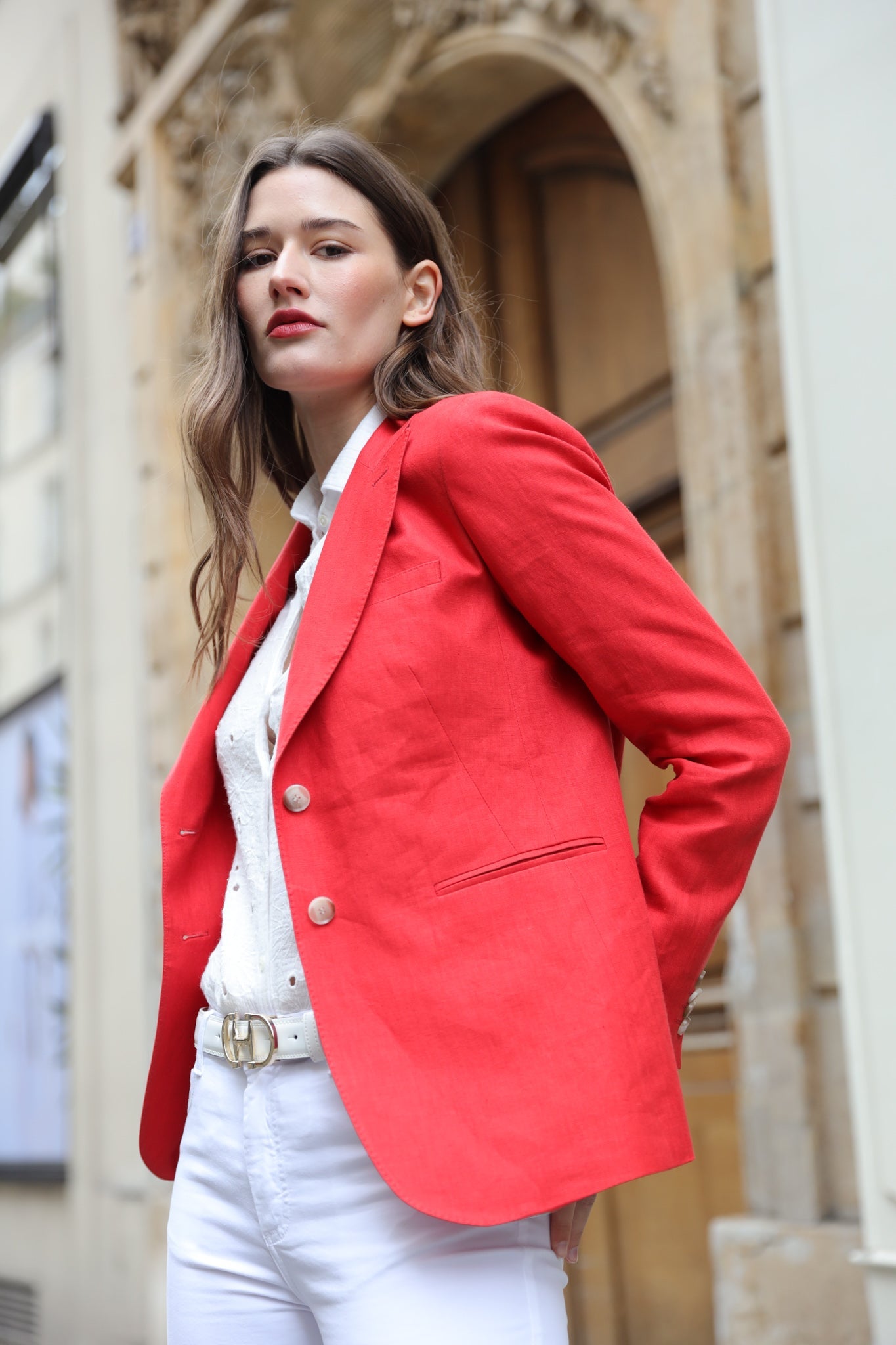 Veste Solange en lin - Rouge-VESTE BLAZER FEMME-Curling-Paris
