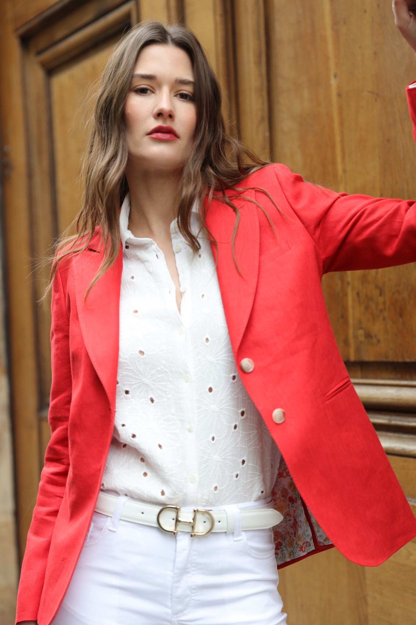 Veste Solange en lin - Rouge-VESTE BLAZER FEMME-Curling-Paris