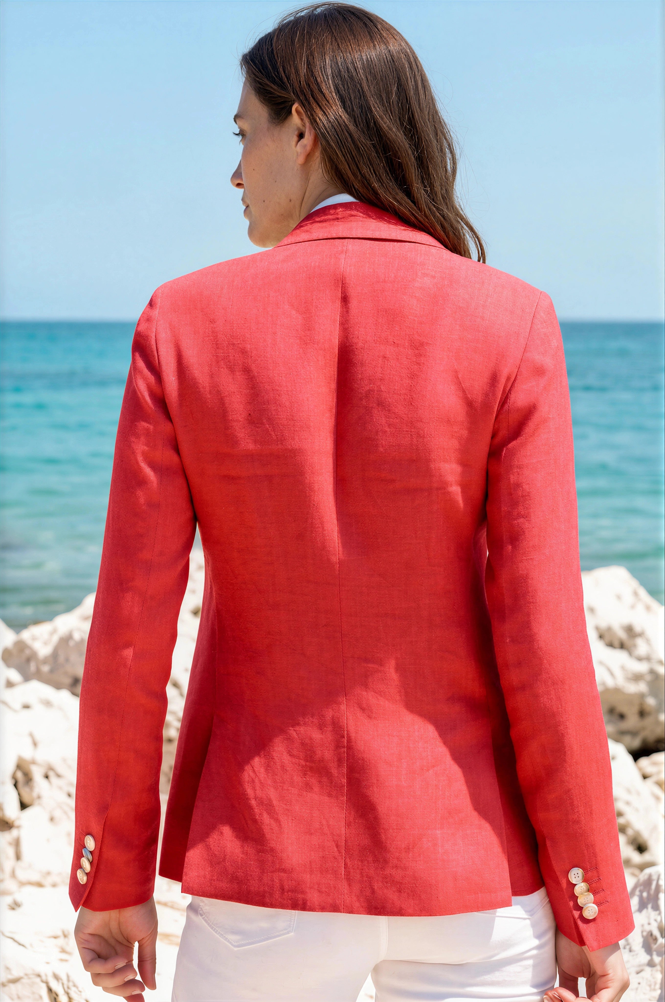 Veste Solange en lin - Rouge-VESTE BLAZER FEMME-Curling-Paris