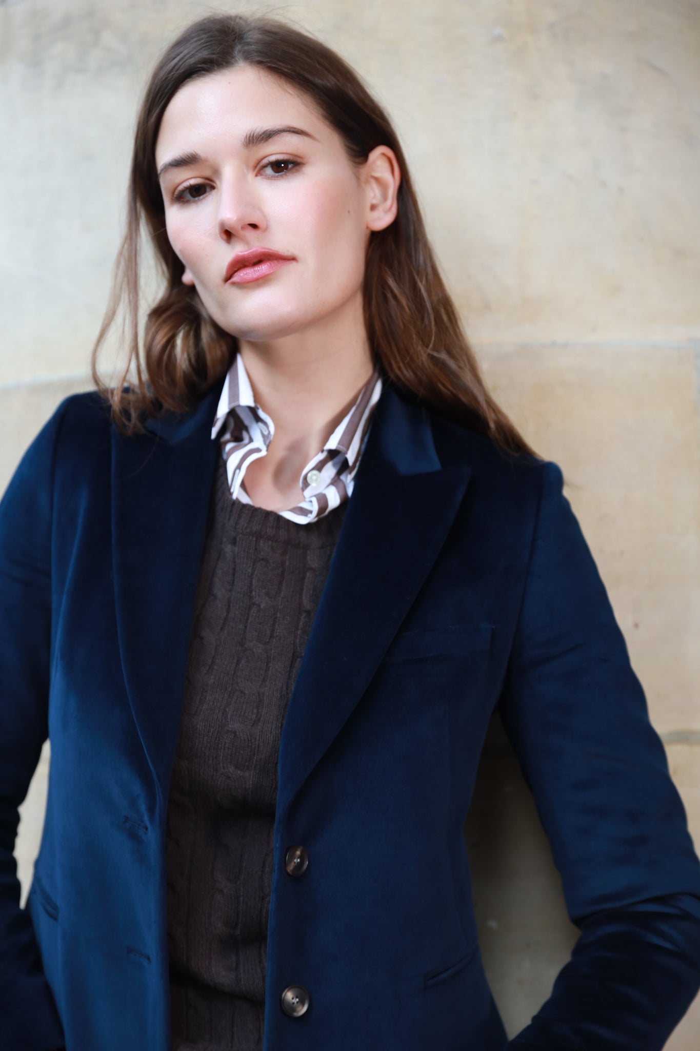 Veste Solange en velours palatine - Marine-VESTE BLAZER FEMME-Curling-Paris