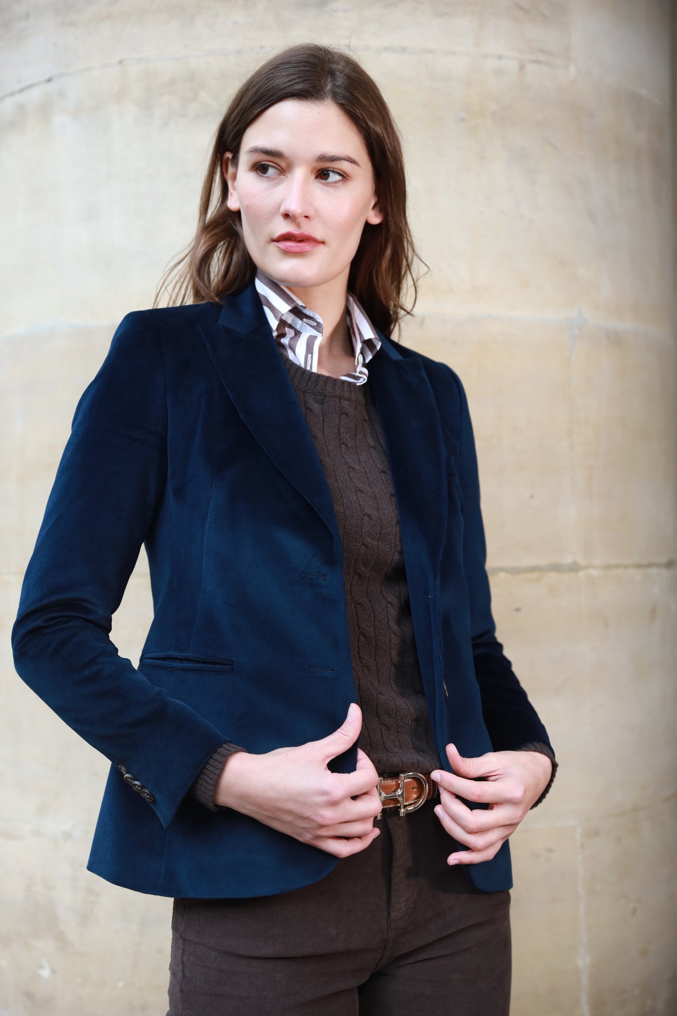 Veste Solange en velours palatine - Marine-VESTE BLAZER FEMME-Curling-Paris