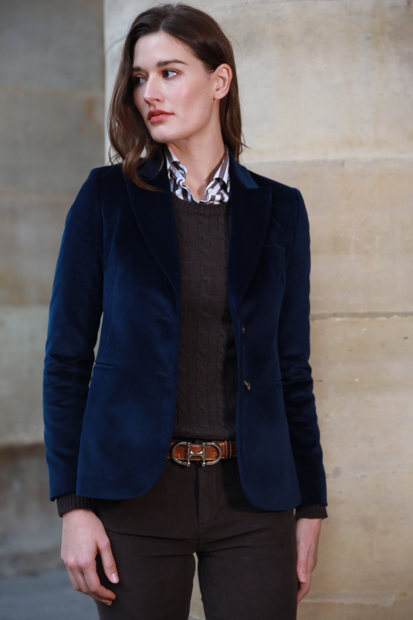 Veste Solange en velours palatine - Marine-VESTE BLAZER FEMME-Curling-Paris