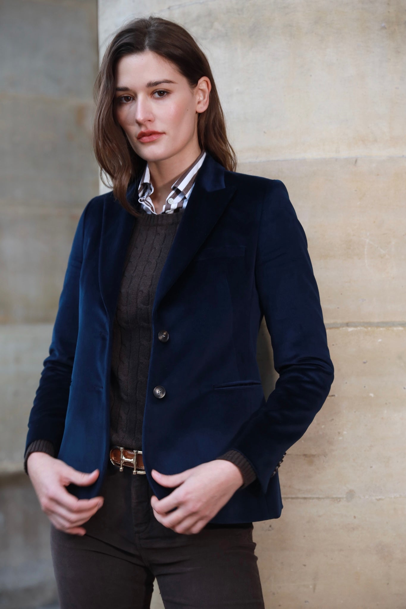 Veste Solange en velours palatine - Marine-VESTE BLAZER FEMME-Curling-Paris