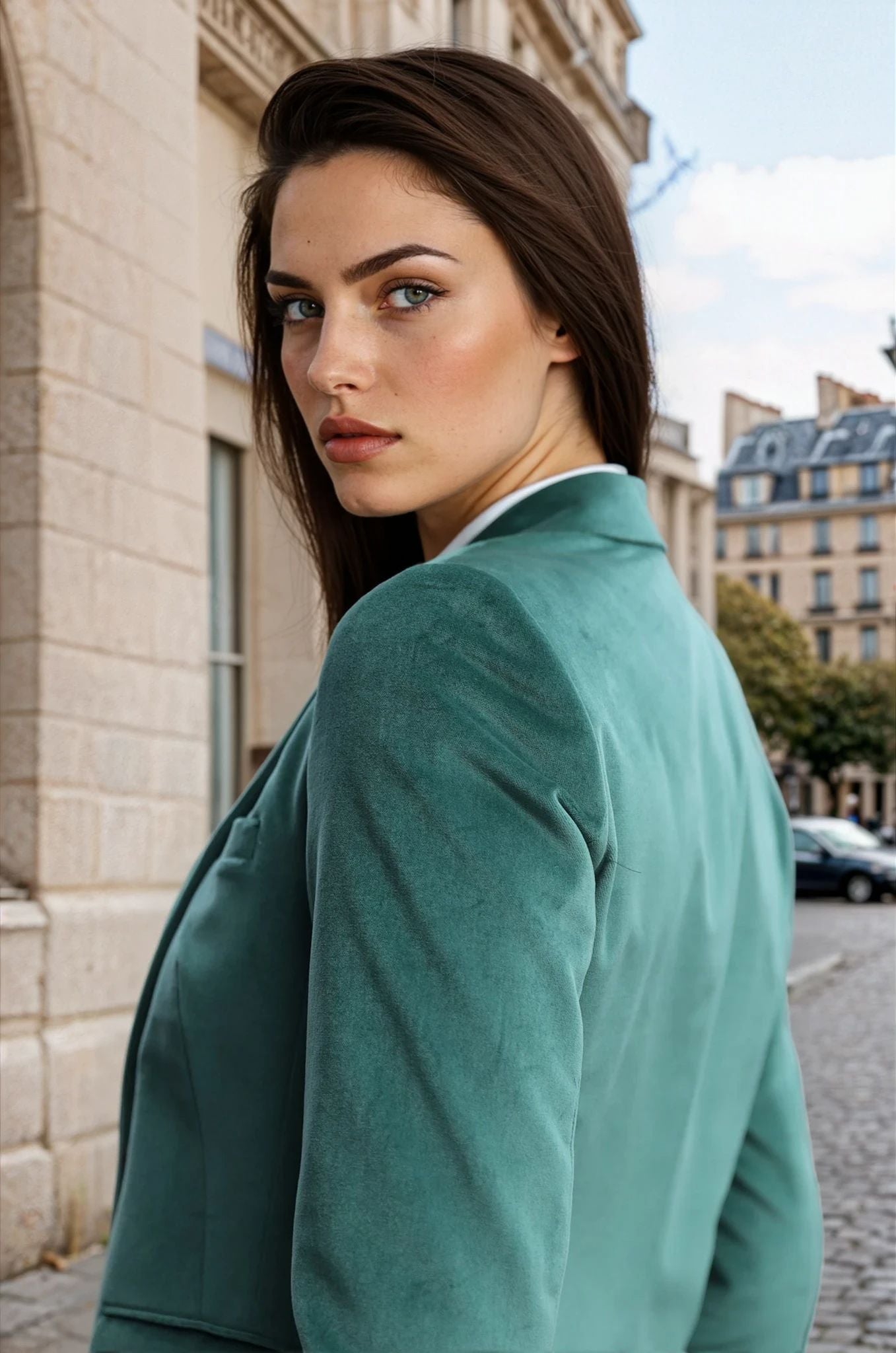 Veste Solange en velours palatine - Vert-VESTE BLAZER FEMME-Curling-Paris