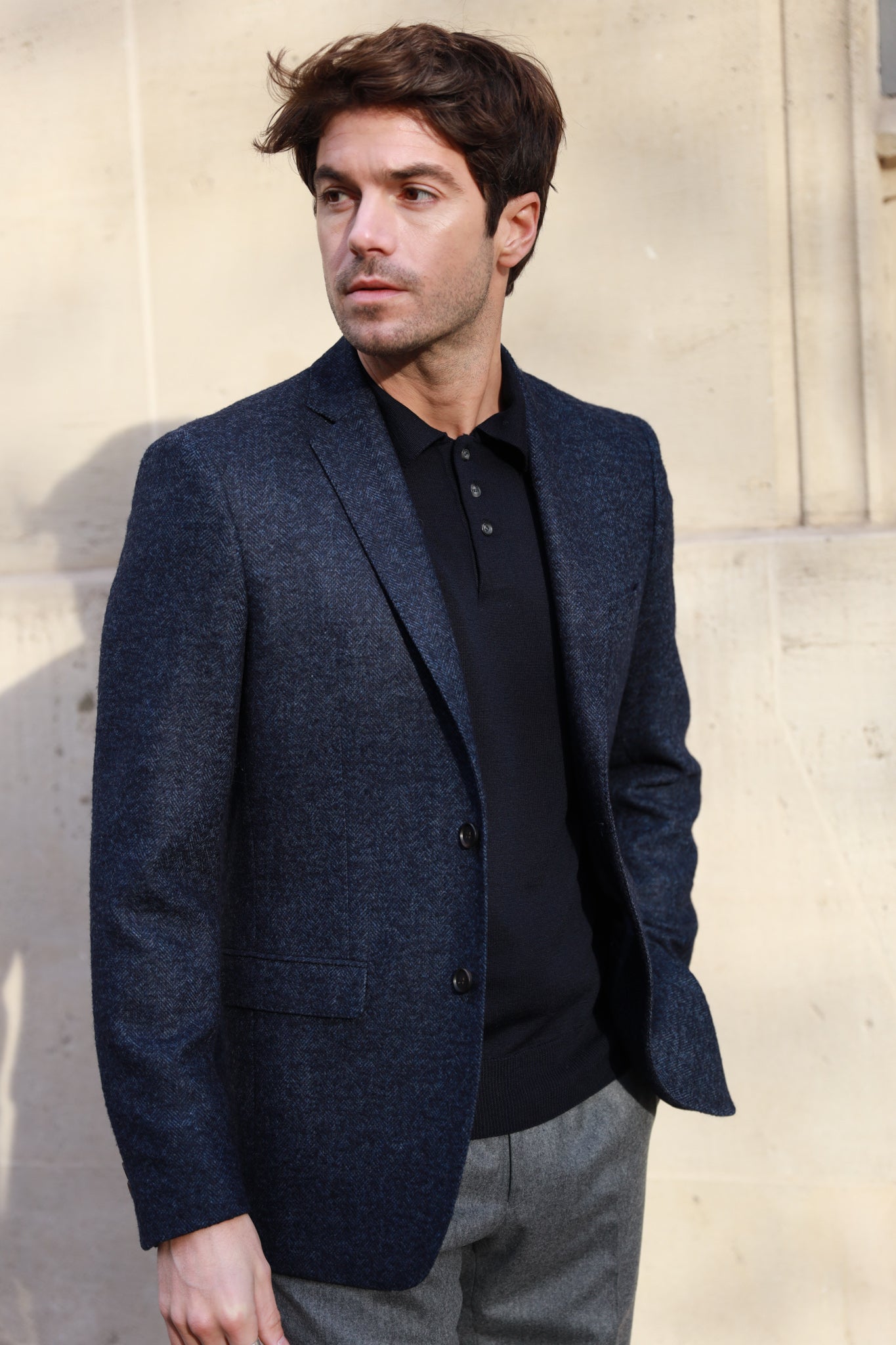 Veste Steven en laine chinée - Chevron Marine-VESTE BLAZER HOMME-Curling-Paris