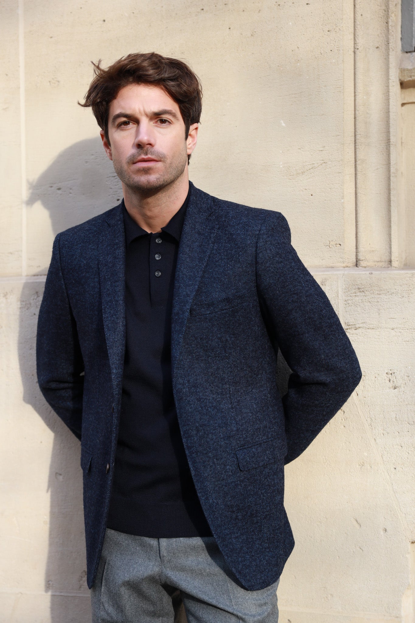 Veste Steven en laine chinée - Chevron Marine-VESTE BLAZER HOMME-Curling-Paris