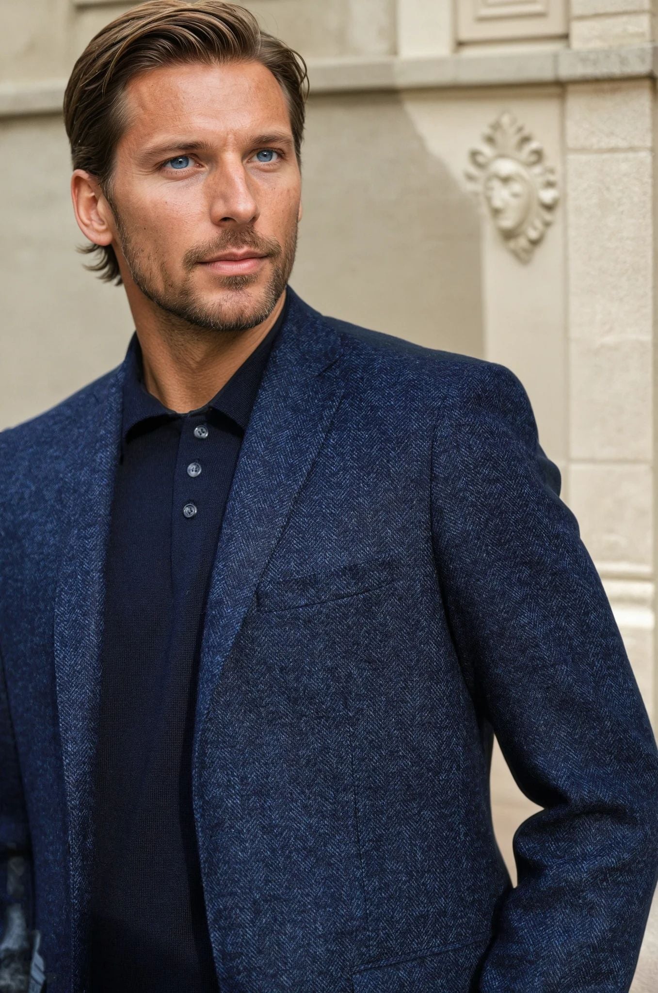 Veste Steven en laine chinée - Chevron Marine-VESTE BLAZER HOMME-Curling-Paris