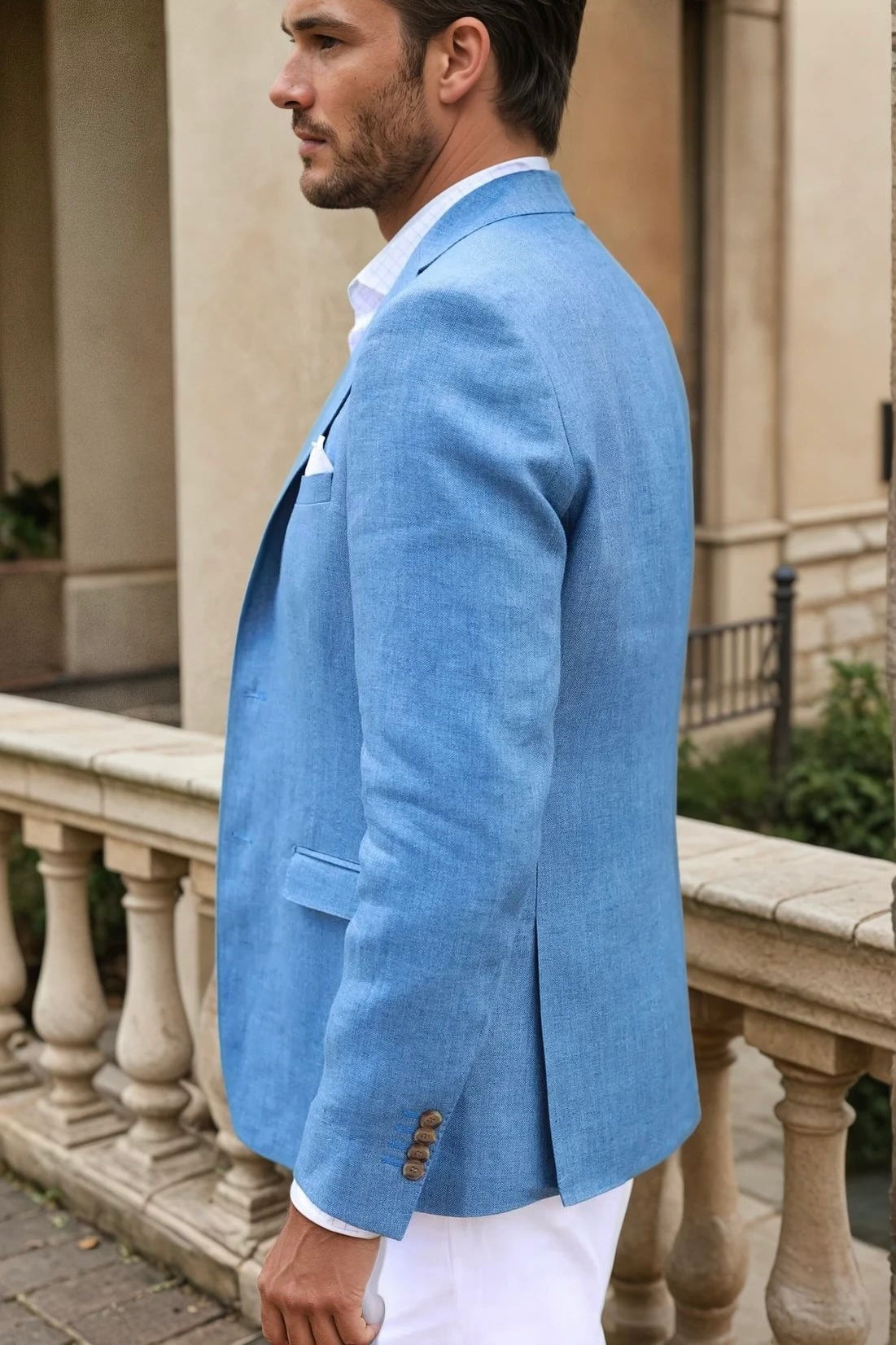 Veste Steven en lin Angelico - Chevron Ciel-VESTE BLAZER HOMME-Curling-Paris