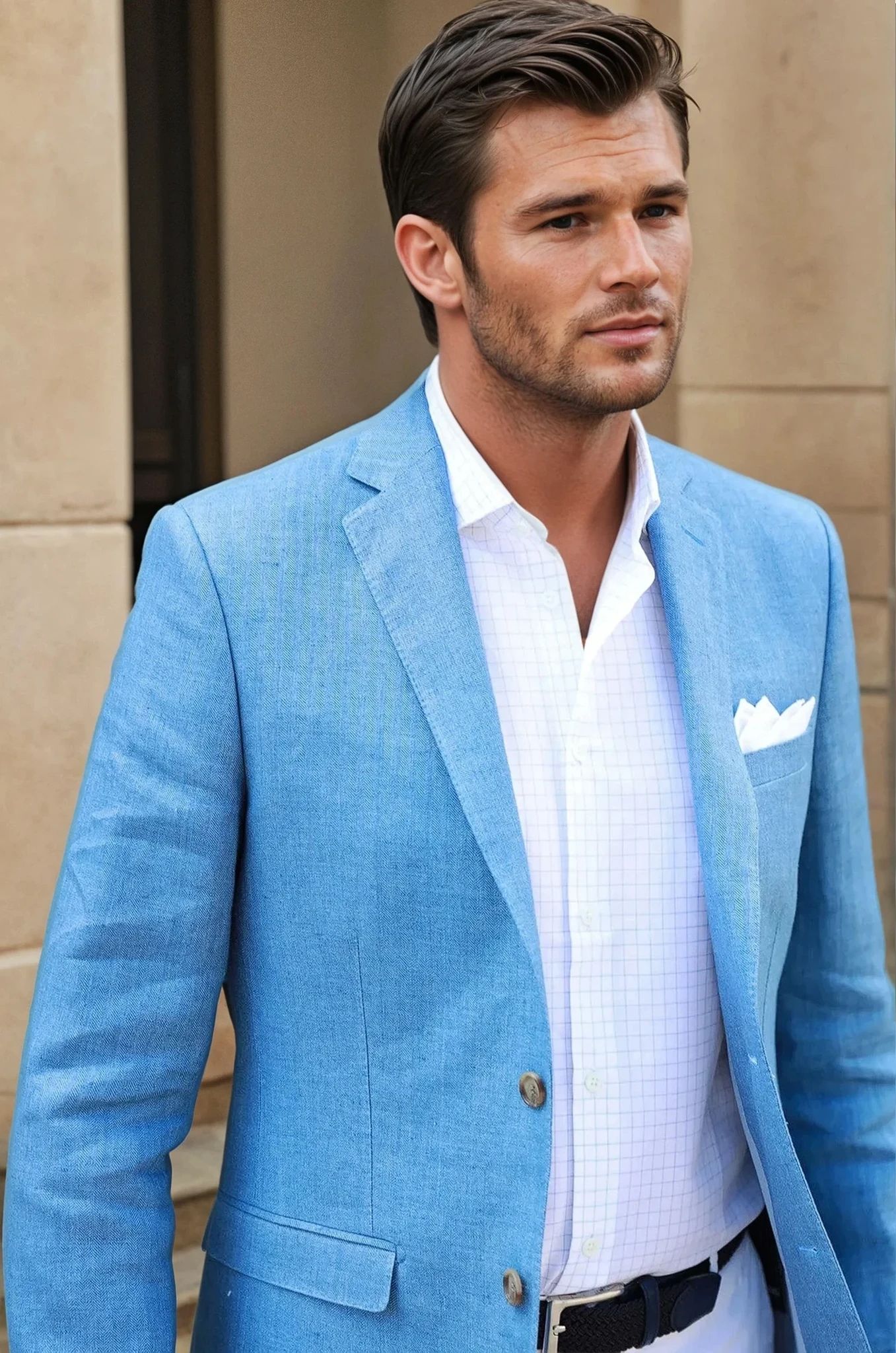 Veste Steven en lin Angelico - Chevron Ciel-VESTE BLAZER HOMME-Curling-Paris