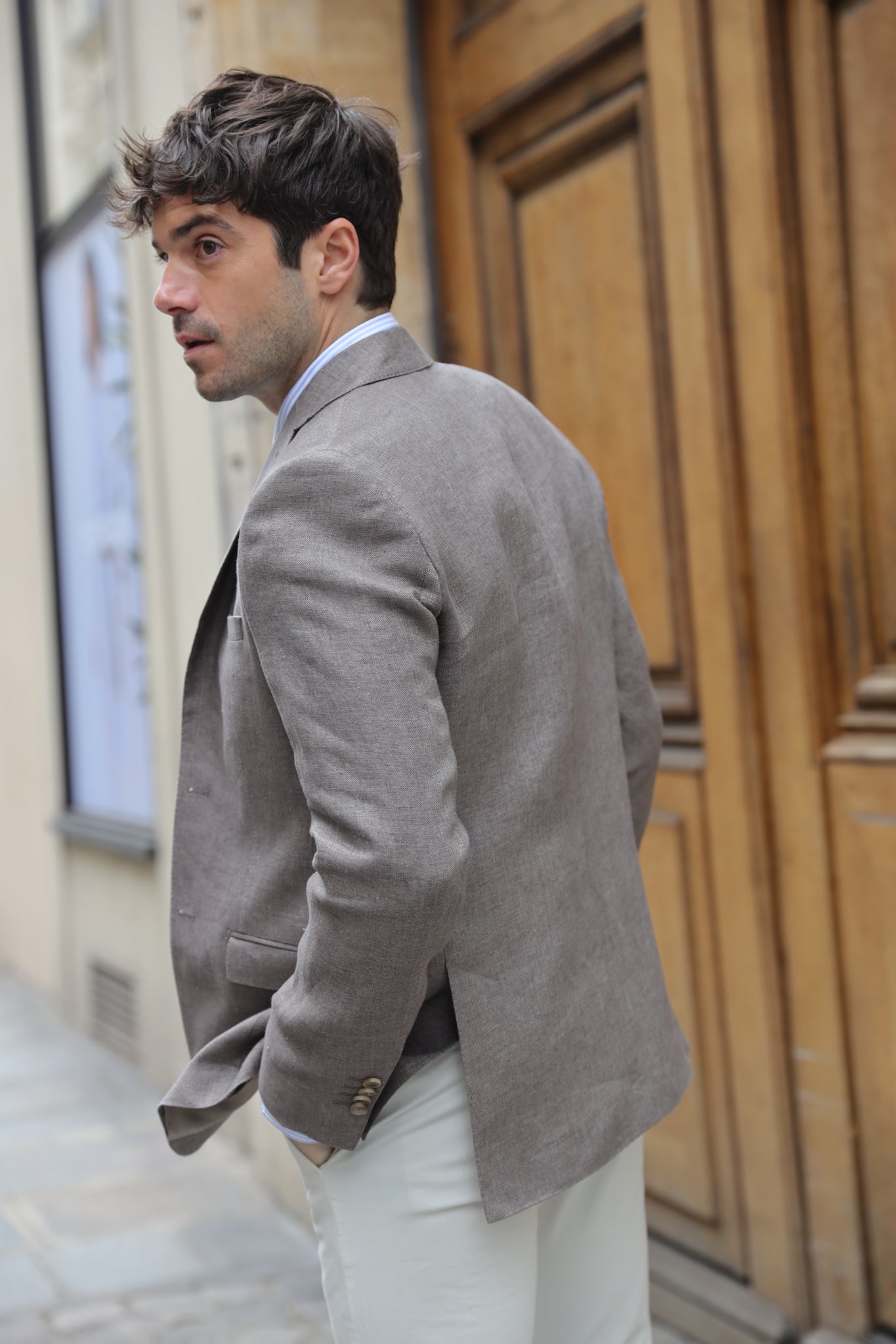 Veste Steven en lin - Taupe-VESTE BLAZER HOMME-Curling-Paris