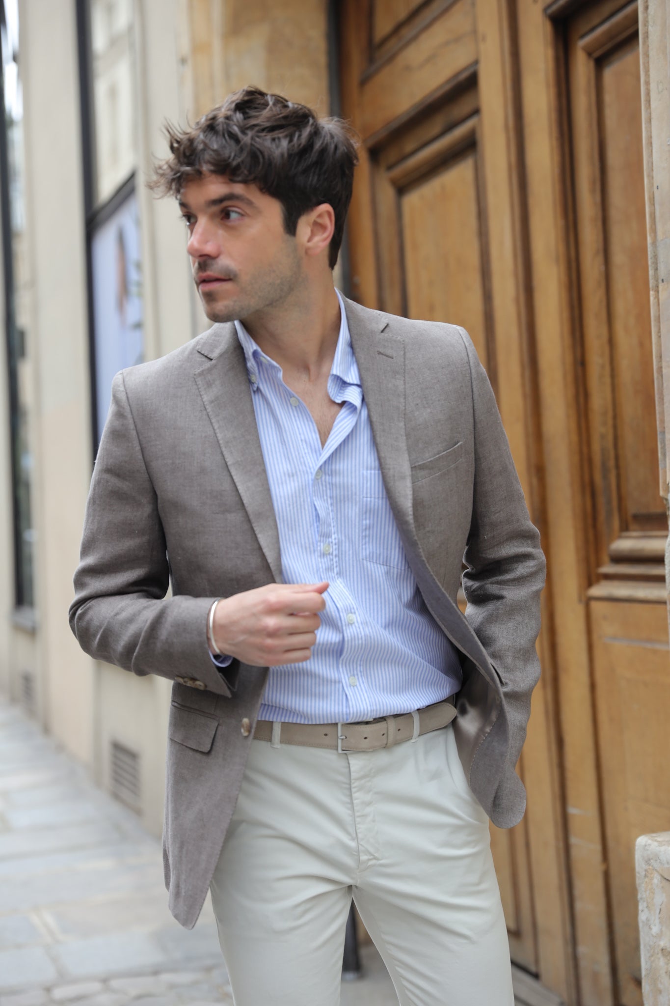 Veste Steven en lin - Taupe-VESTE BLAZER HOMME-Curling-Paris