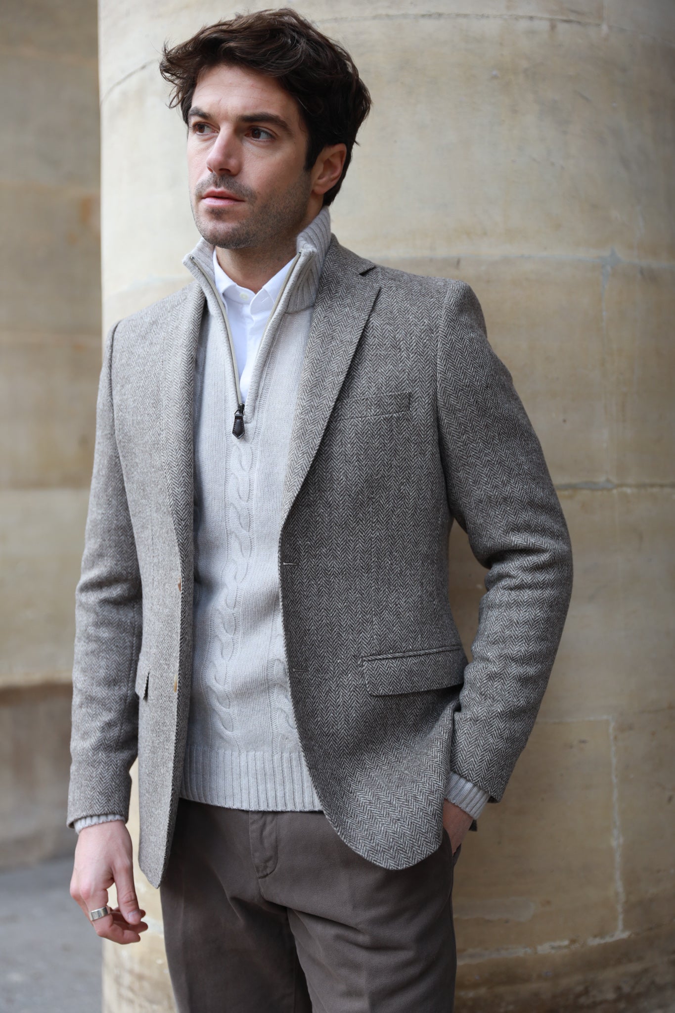 Veste Steven pure laine - Chevron Beige-VESTE BLAZER HOMME-Curling-Paris