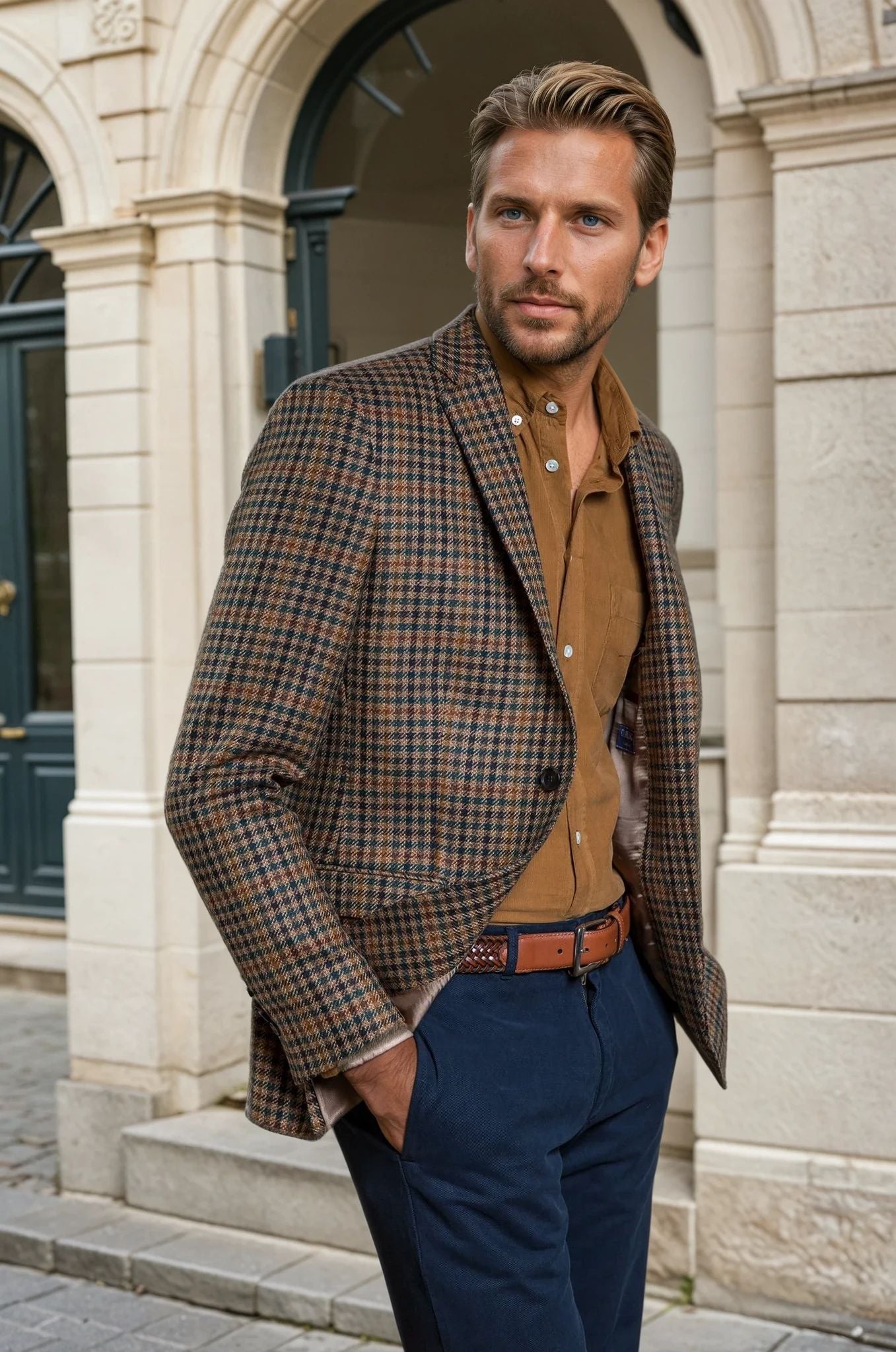 Veste Steven pure laine à carreaux miel-VESTE BLAZER HOMME-Curling-Paris