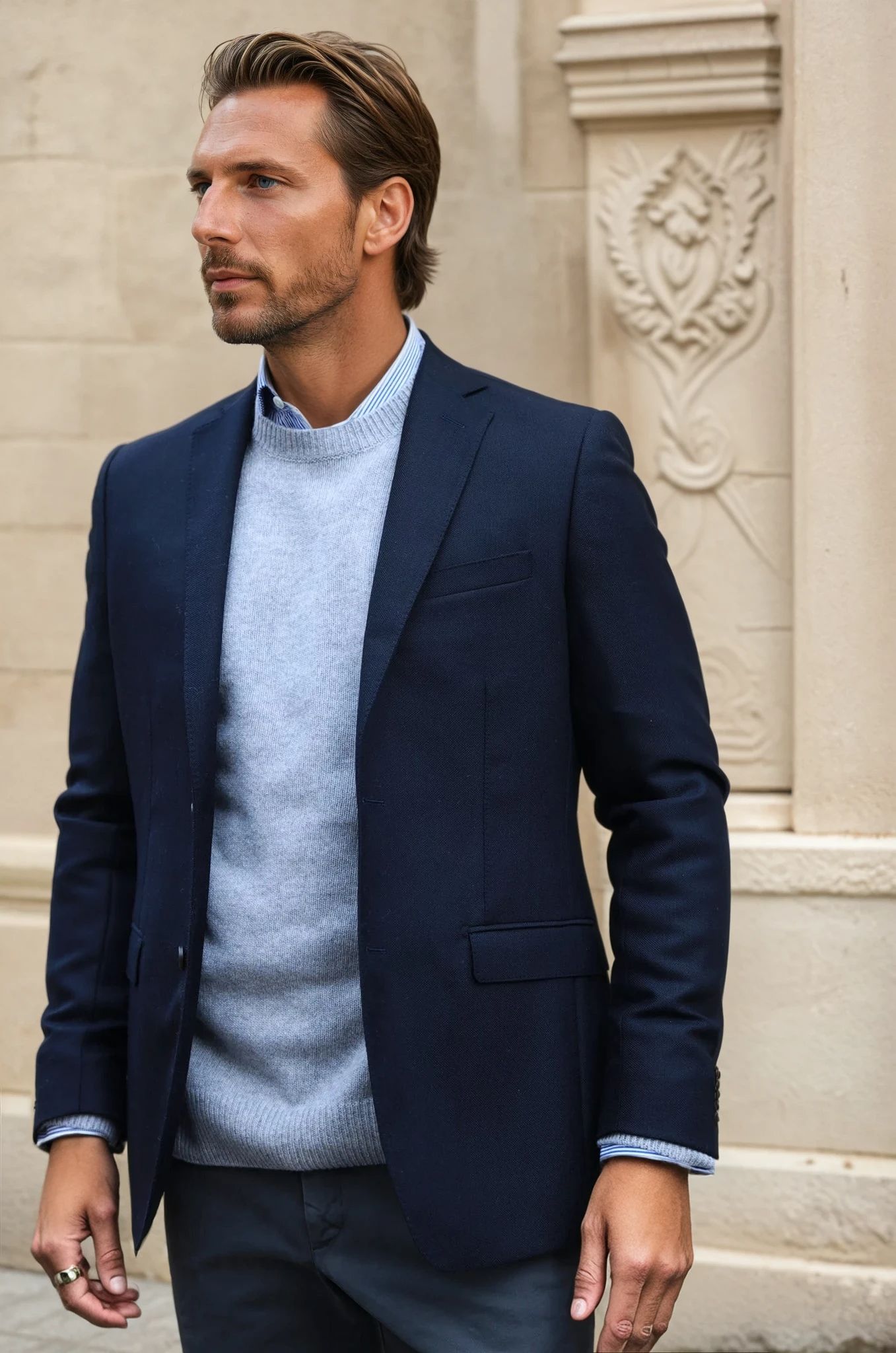 Veste Steven pure laine nattée - Marine-VESTE BLAZER HOMME-Curling-Paris