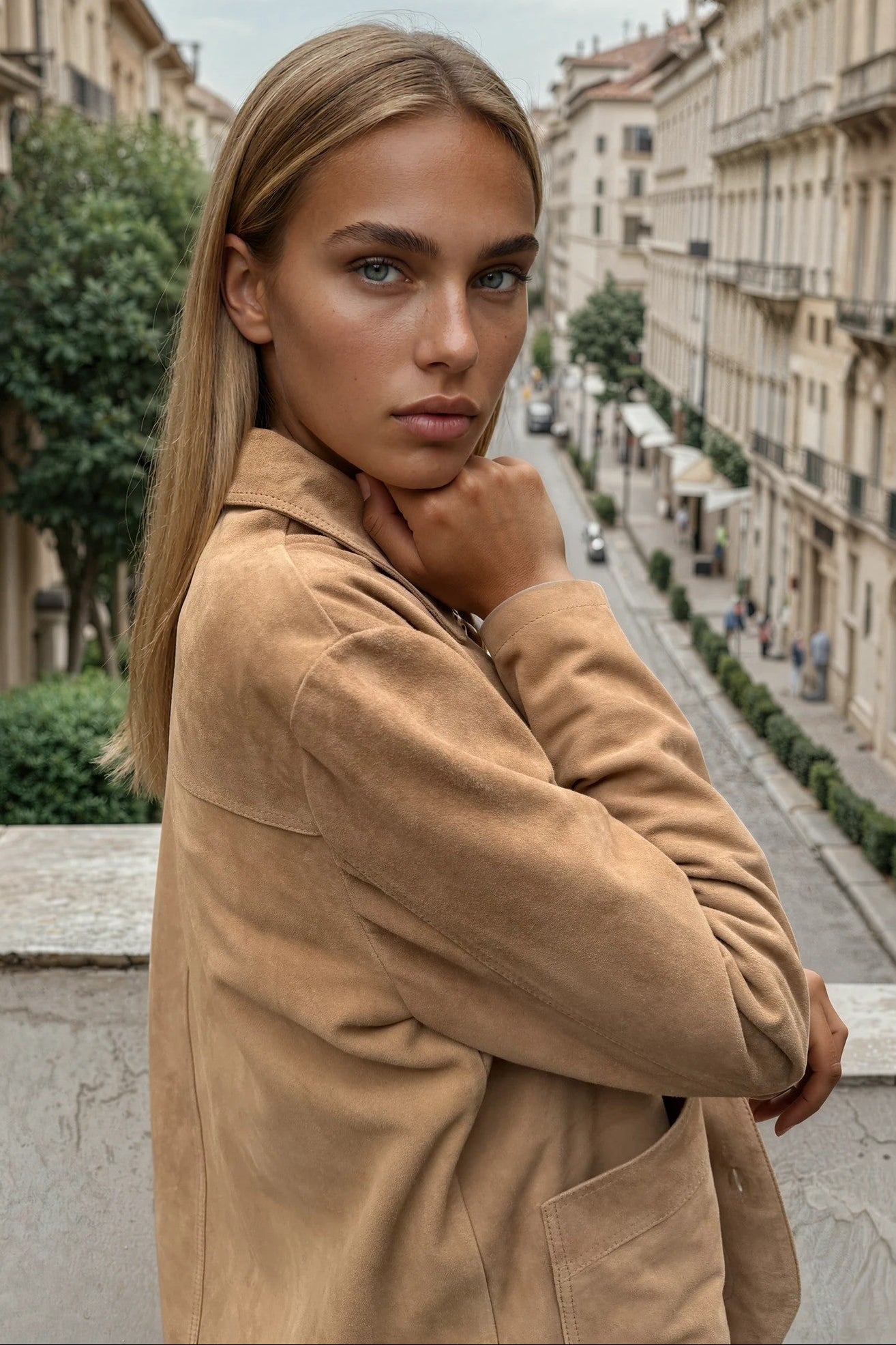 Veste Tiphaine en chèvre velours - Beige-VESTE BLAZER FEMME-Curling-Paris