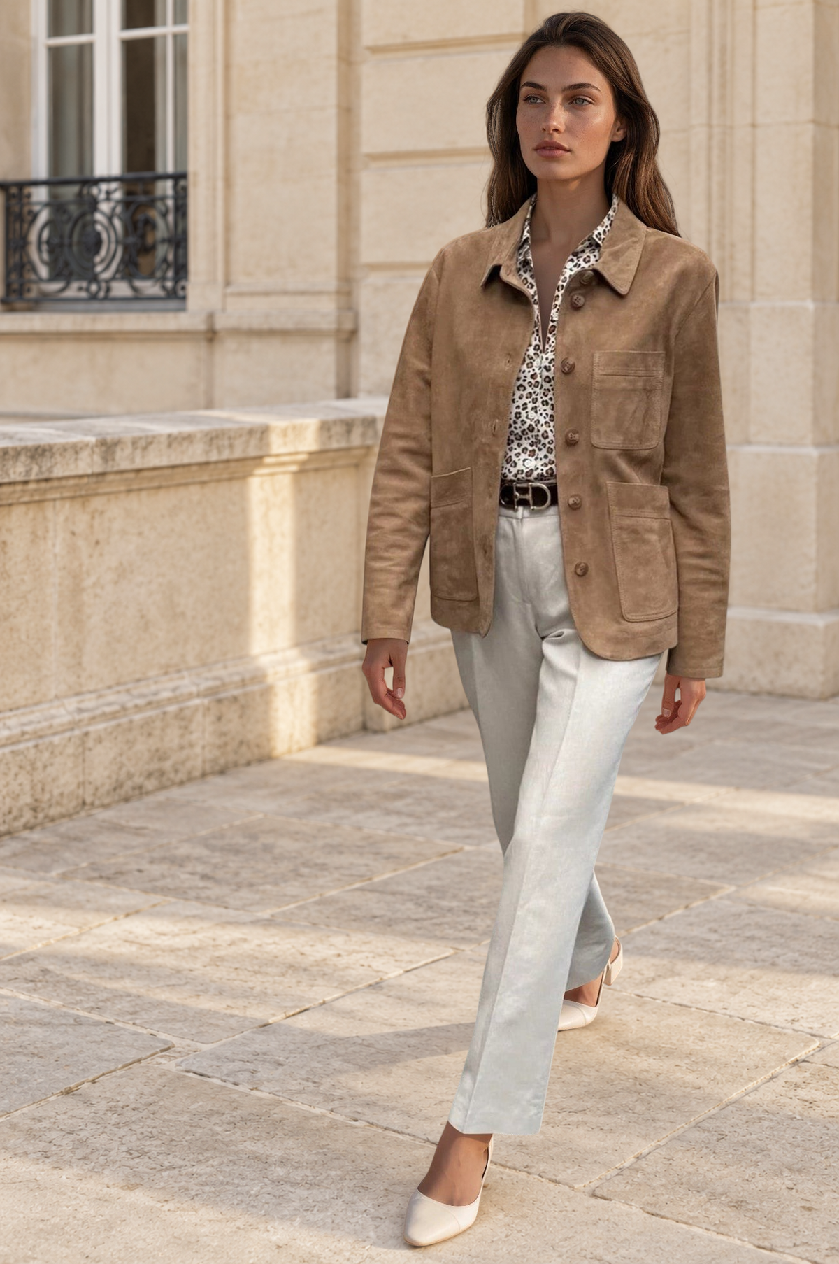 Veste Tiphaine en chèvre velours - Beige-VESTE BLAZER FEMME-Curling-Paris