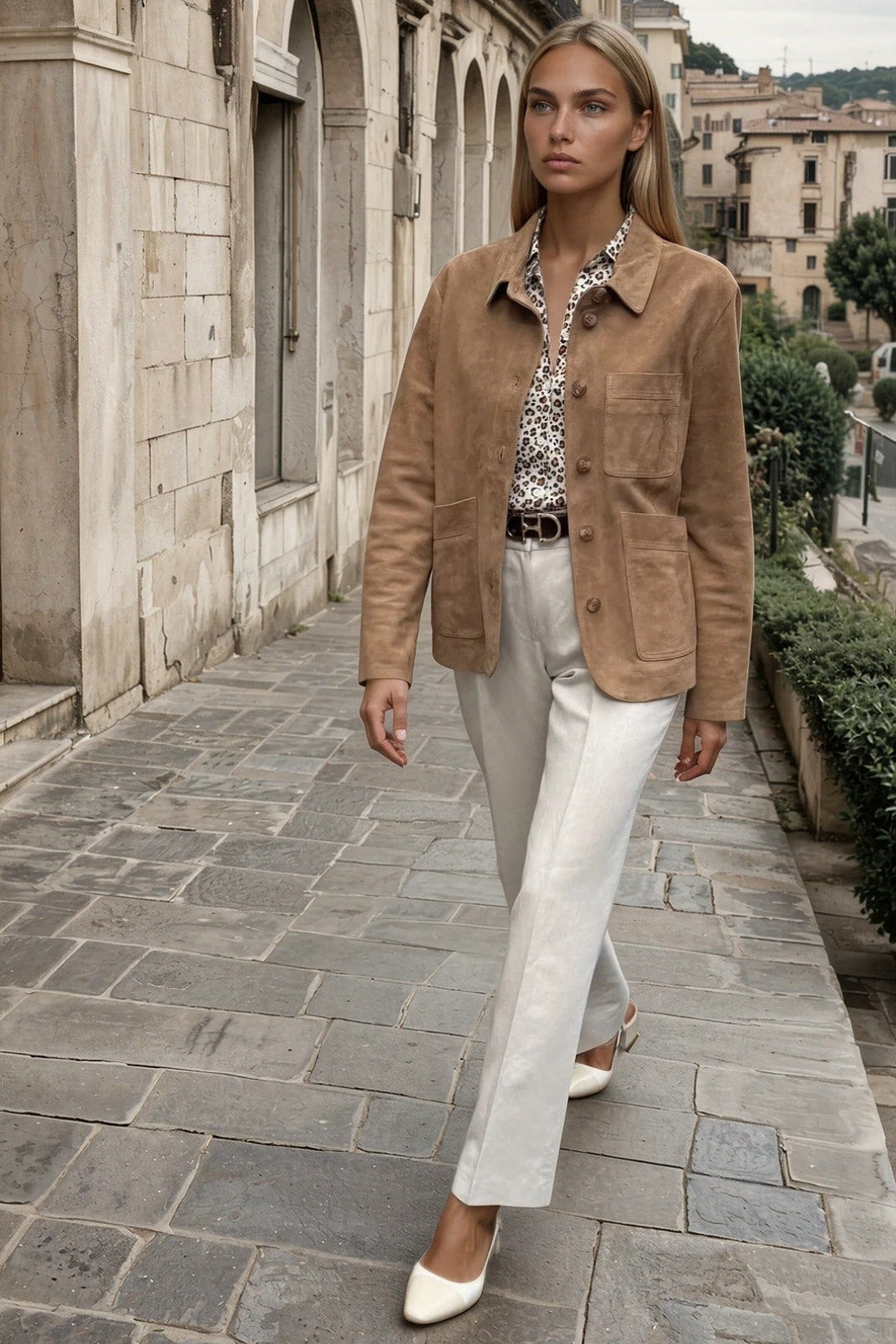 Veste Tiphaine en chèvre velours - Beige-VESTE BLAZER FEMME-Curling-Paris
