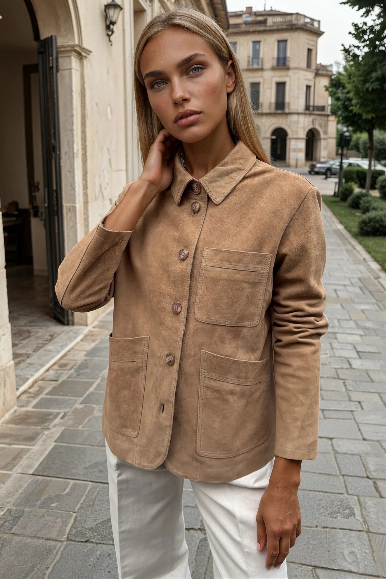 Veste Tiphaine en chèvre velours - Beige-VESTE BLAZER FEMME-Curling-Paris