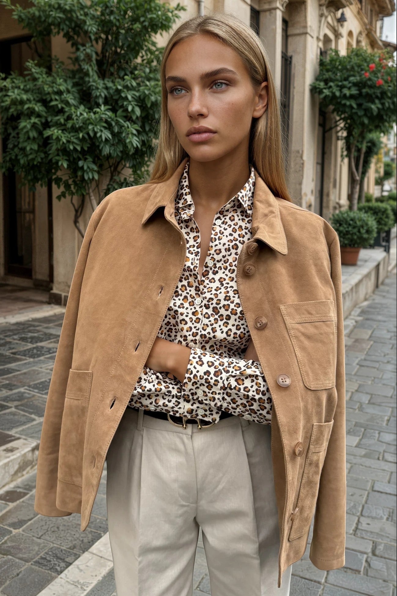Veste Tiphaine en chèvre velours - Beige-VESTE BLAZER FEMME-Curling-Paris