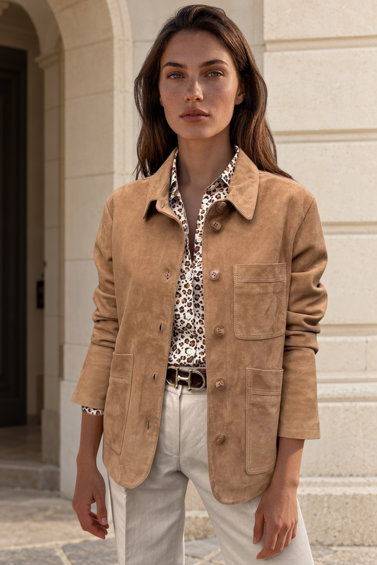Veste Tiphaine en chèvre velours - Beige-VESTE BLAZER FEMME-Curling-Paris
