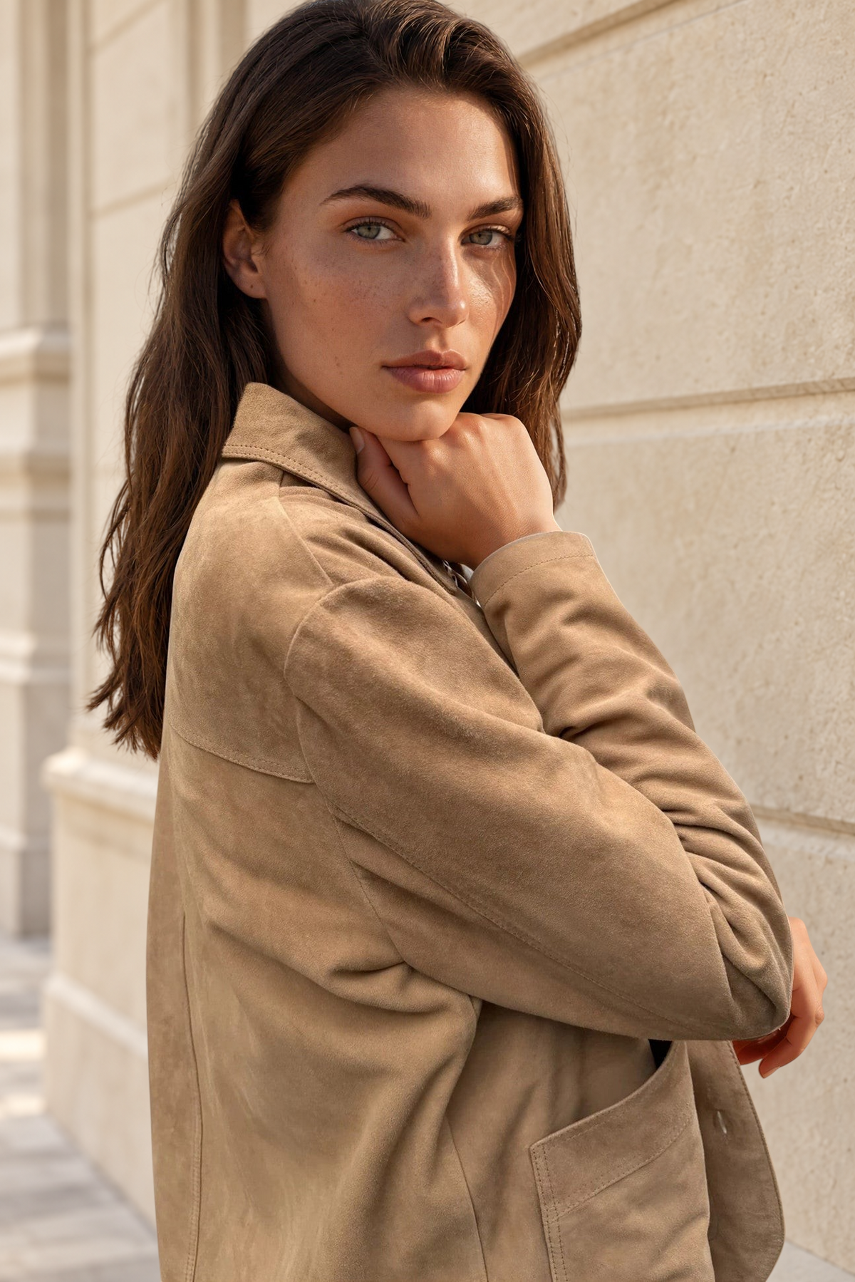 Veste Tiphaine en chèvre velours - Beige-VESTE BLAZER FEMME-Curling-Paris