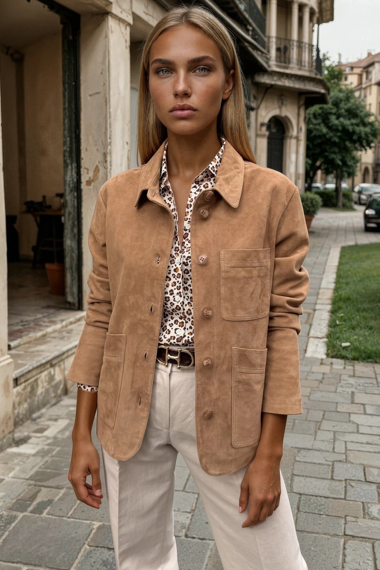 Veste Tiphaine en chèvre velours - Beige-VESTE BLAZER FEMME-Curling-Paris
