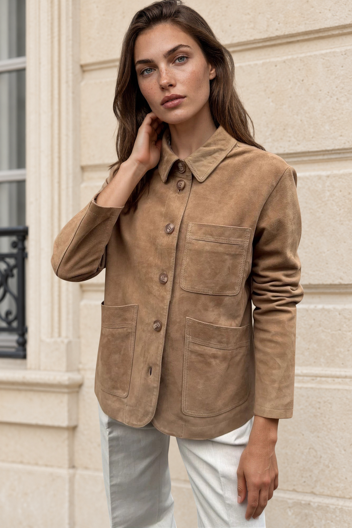 Veste Tiphaine en chèvre velours - Beige-VESTE BLAZER FEMME-Curling-Paris