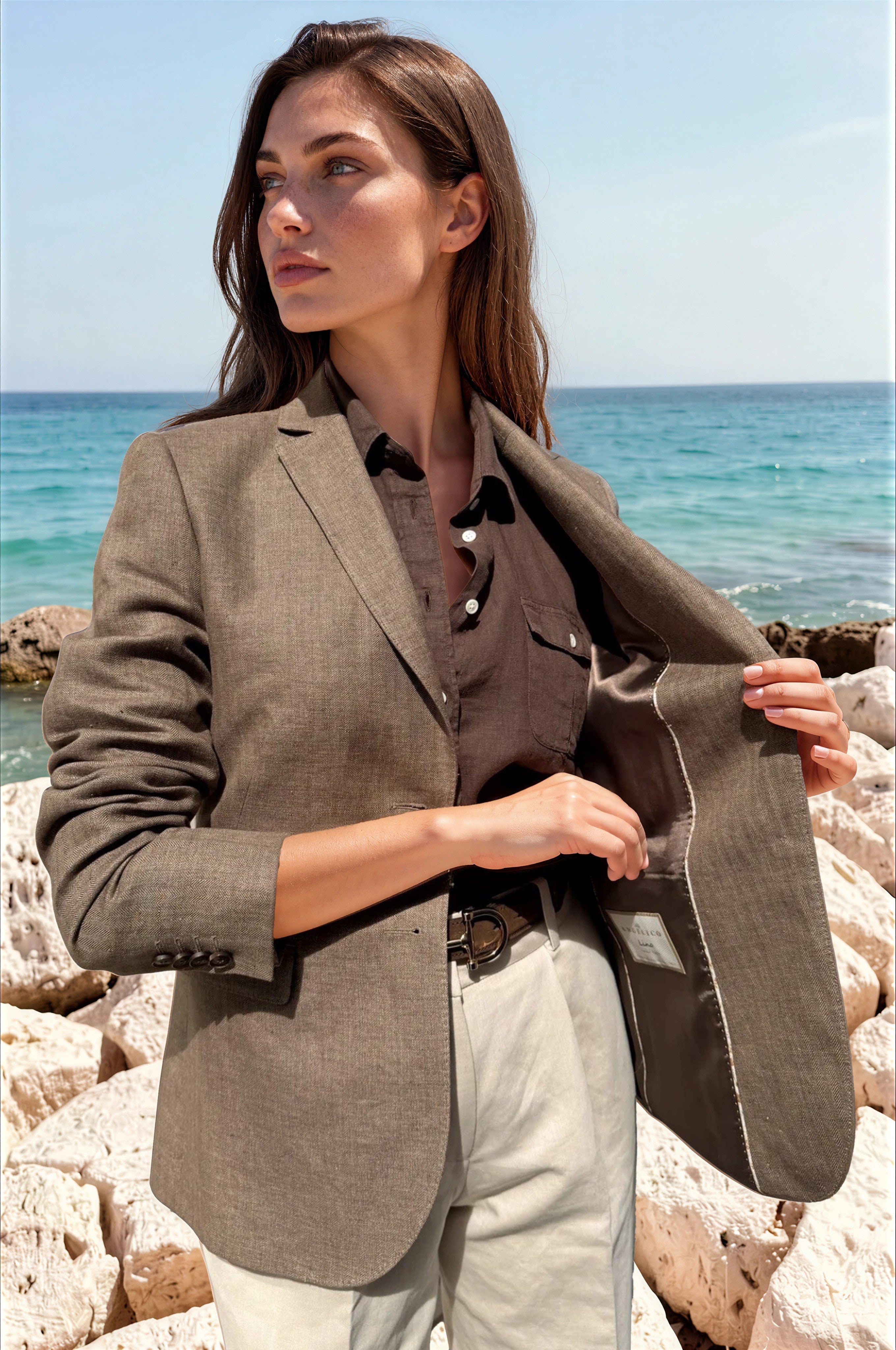 Veste Vesnove 100% lin - Chevron marron-VESTE BLAZER FEMME-Curling-Paris