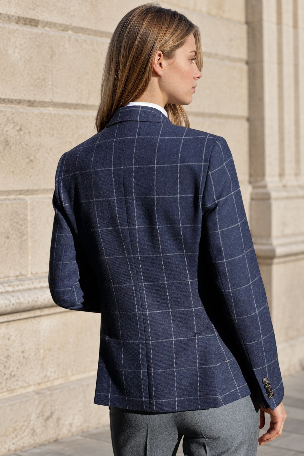 Veste Vesnove en laine à carreaux fenêtre - Marine-VESTE BLAZER FEMME-Curling-Paris