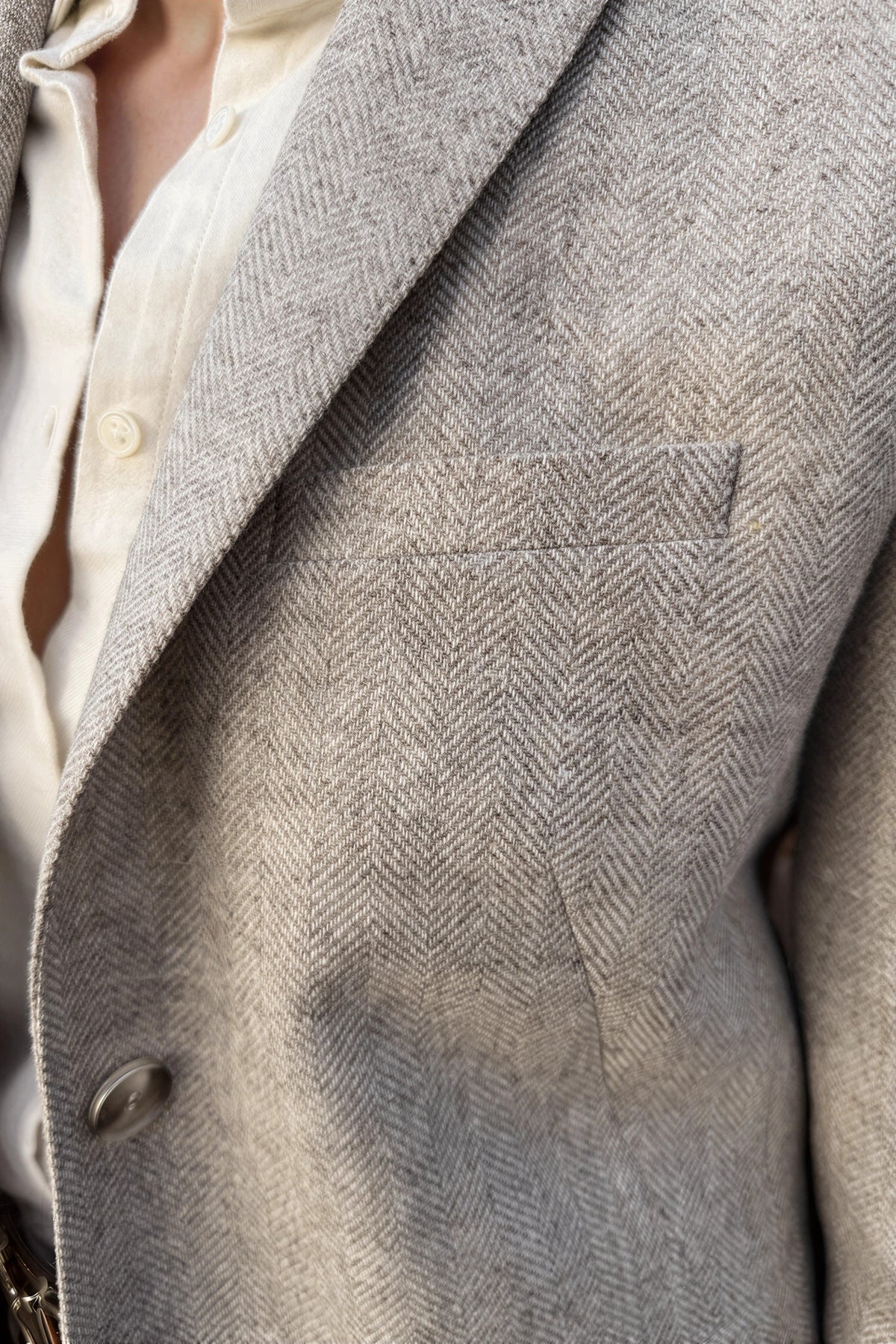 Veste Vesnove en laine et cachemire chevron - Beige-VESTE BLAZER FEMME-Curling-Paris