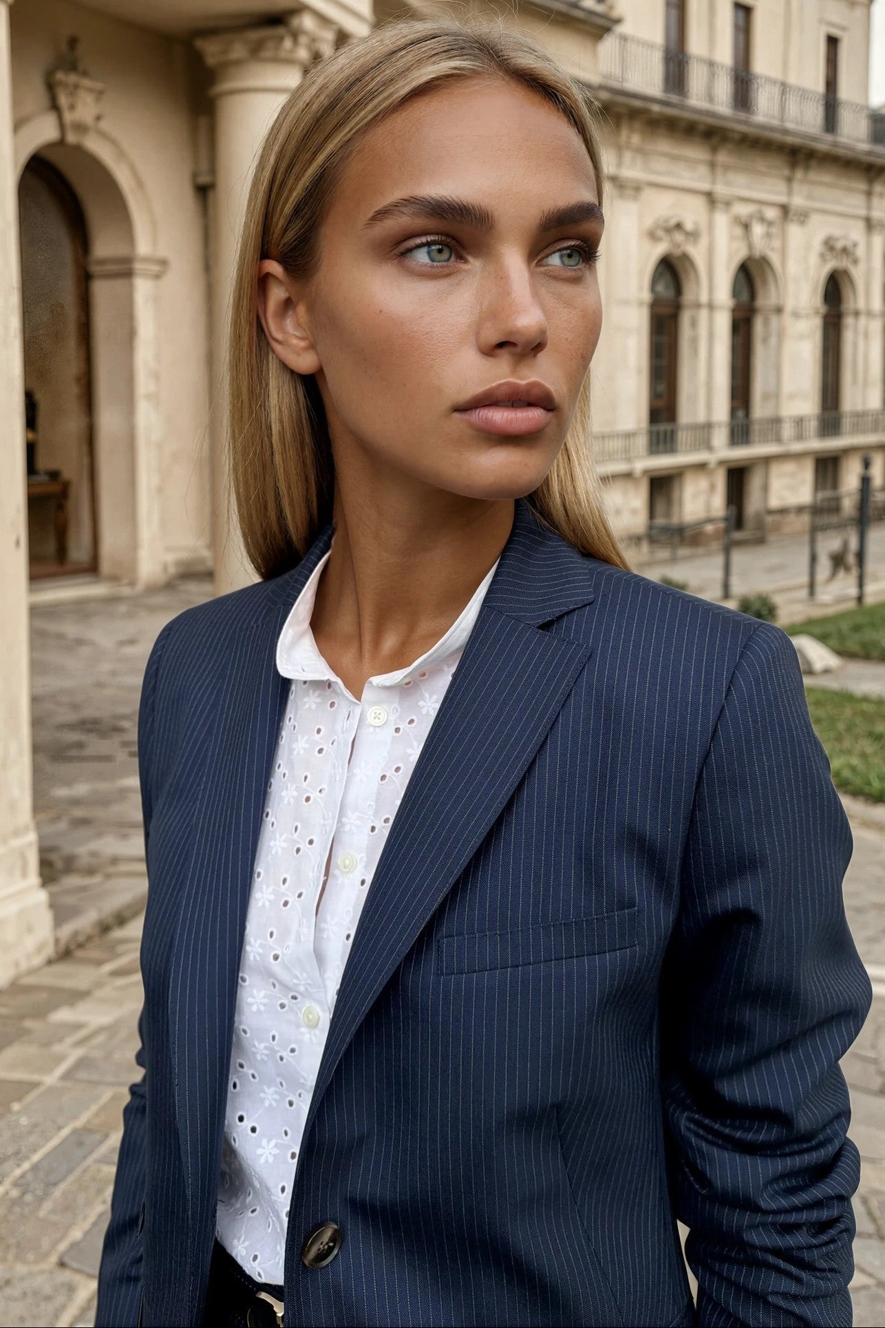 Veste Vesnove en laine et coton - Rayure marine-VESTE BLAZER FEMME-Curling-Paris