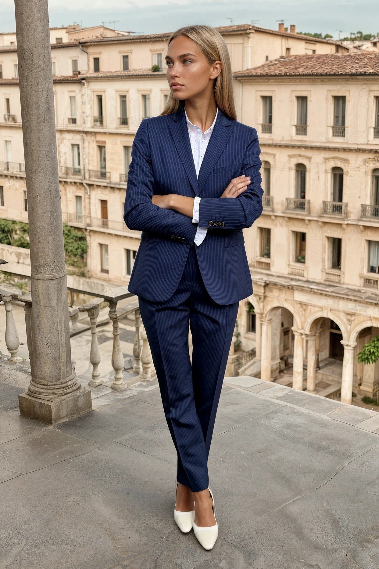 Veste Vesnove en laine et coton - Rayure marine-VESTE BLAZER FEMME-Curling-Paris
