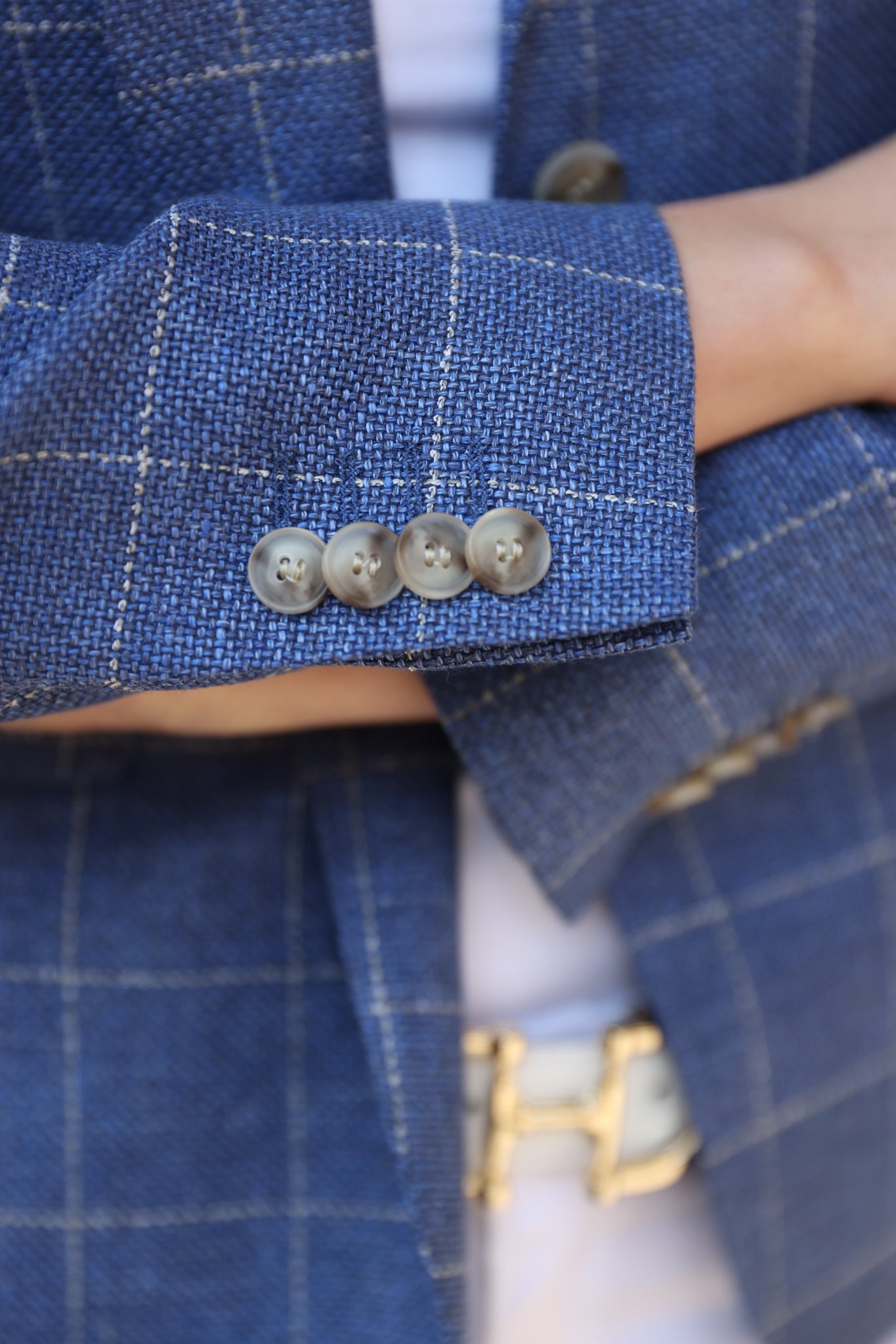 Veste Vesnove en laine et lin - Carreaux bleu azur-VESTE BLAZER FEMME-Curling-Paris