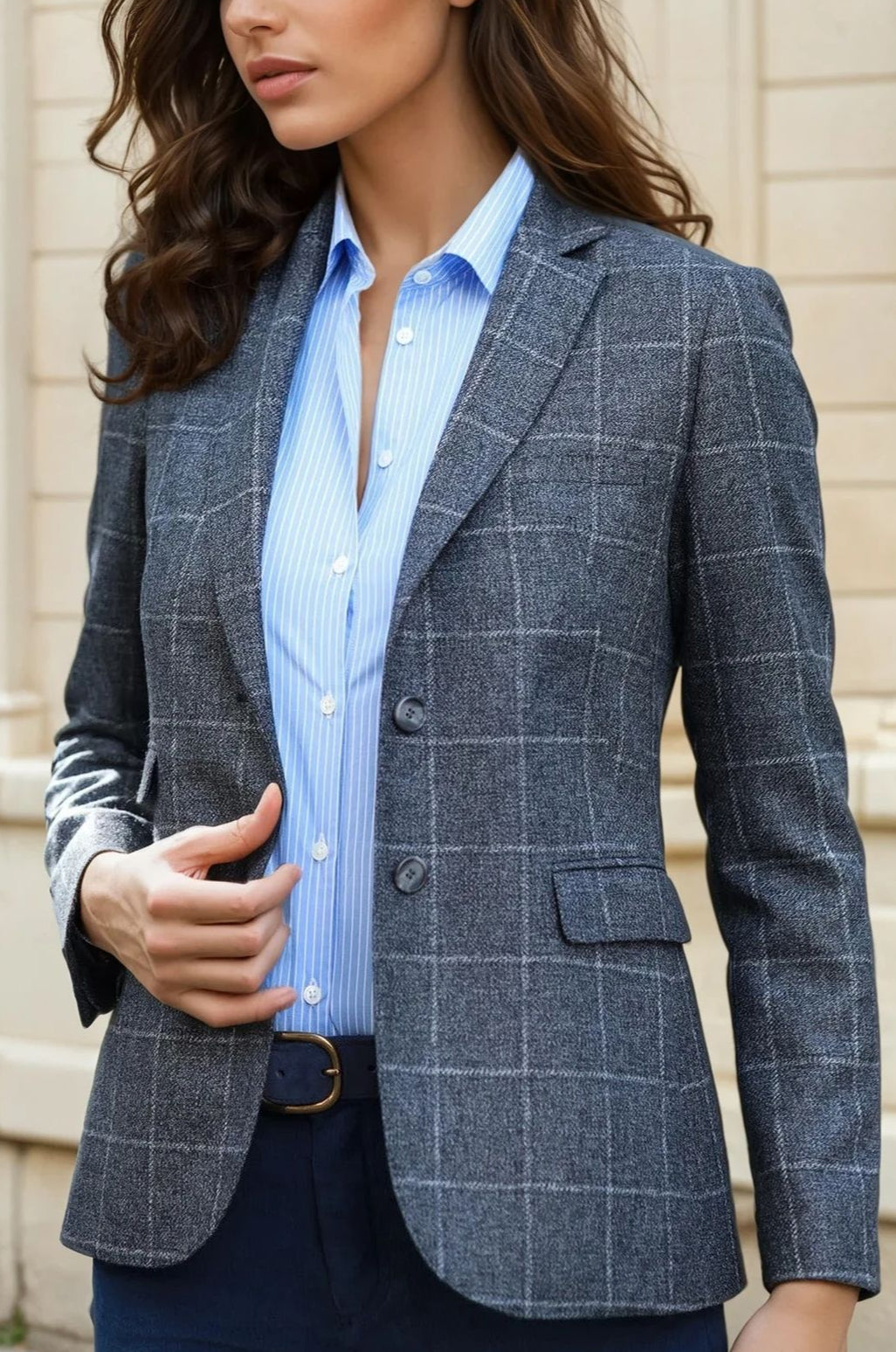 Veste Vesnove en laine vierge - Carreaux gris-VESTE BLAZER FEMME-Curling-Paris
