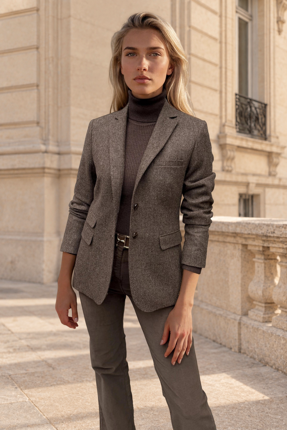 Veste Vesnove en laine vierge chevron - Marron-VESTE BLAZER FEMME-Curling-Paris