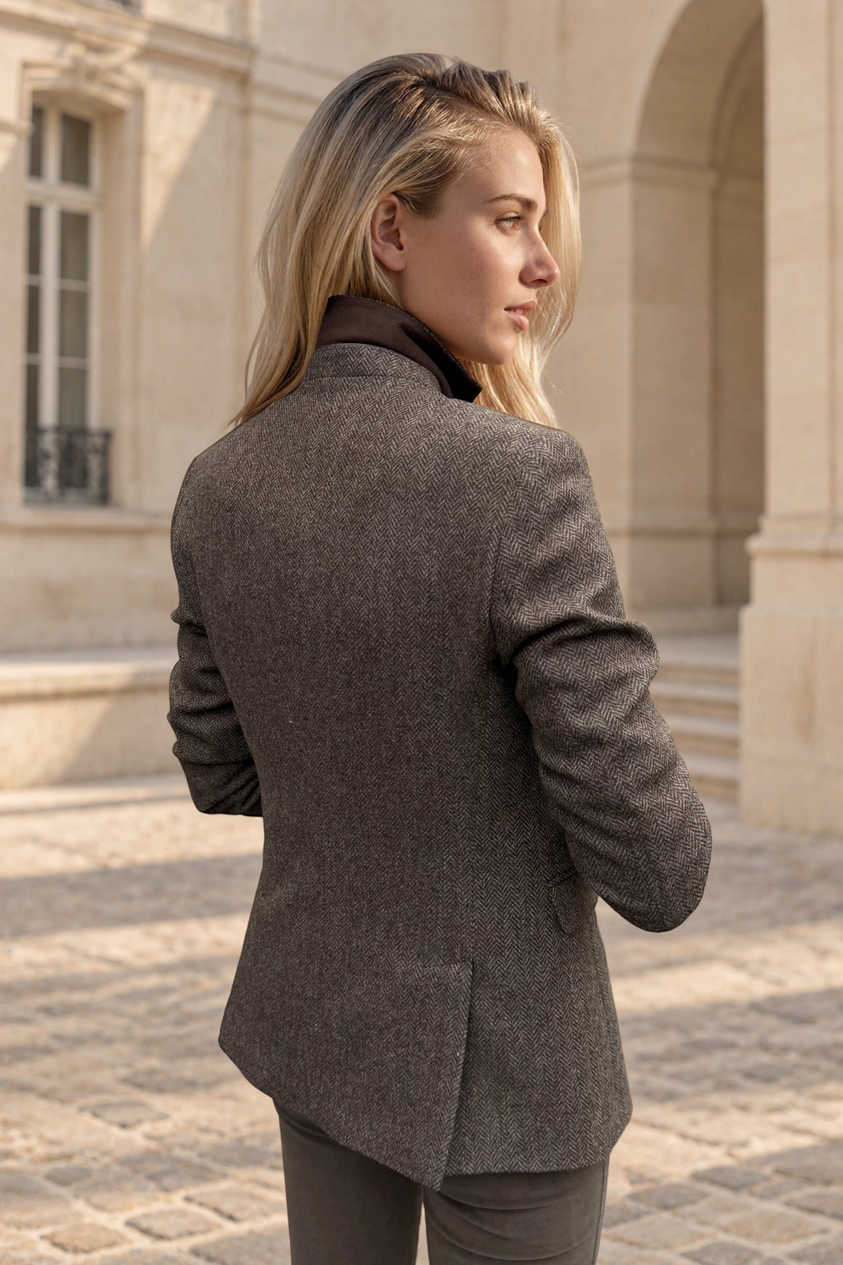 Veste Vesnove en laine vierge chevron - Marron-VESTE BLAZER FEMME-Curling-Paris