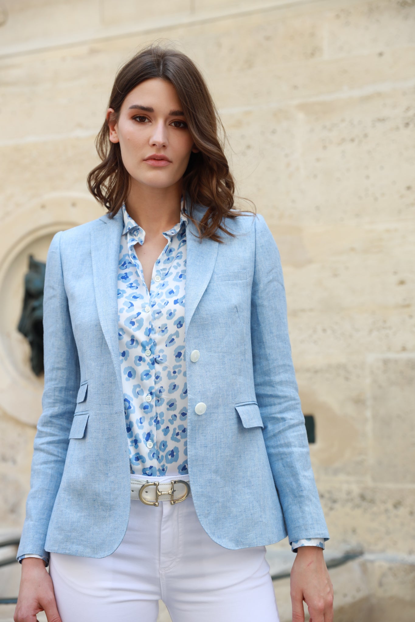 Veste Vesnove en lin - Chevron Ciel-VESTE BLAZER FEMME-Curling-Paris