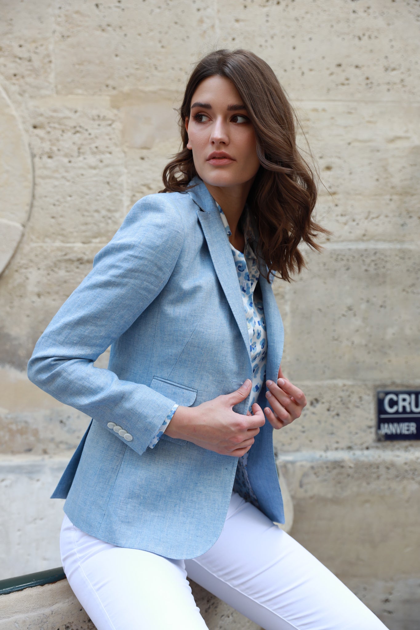 Veste Vesnove en lin - Chevron Ciel-VESTE BLAZER FEMME-Curling-Paris