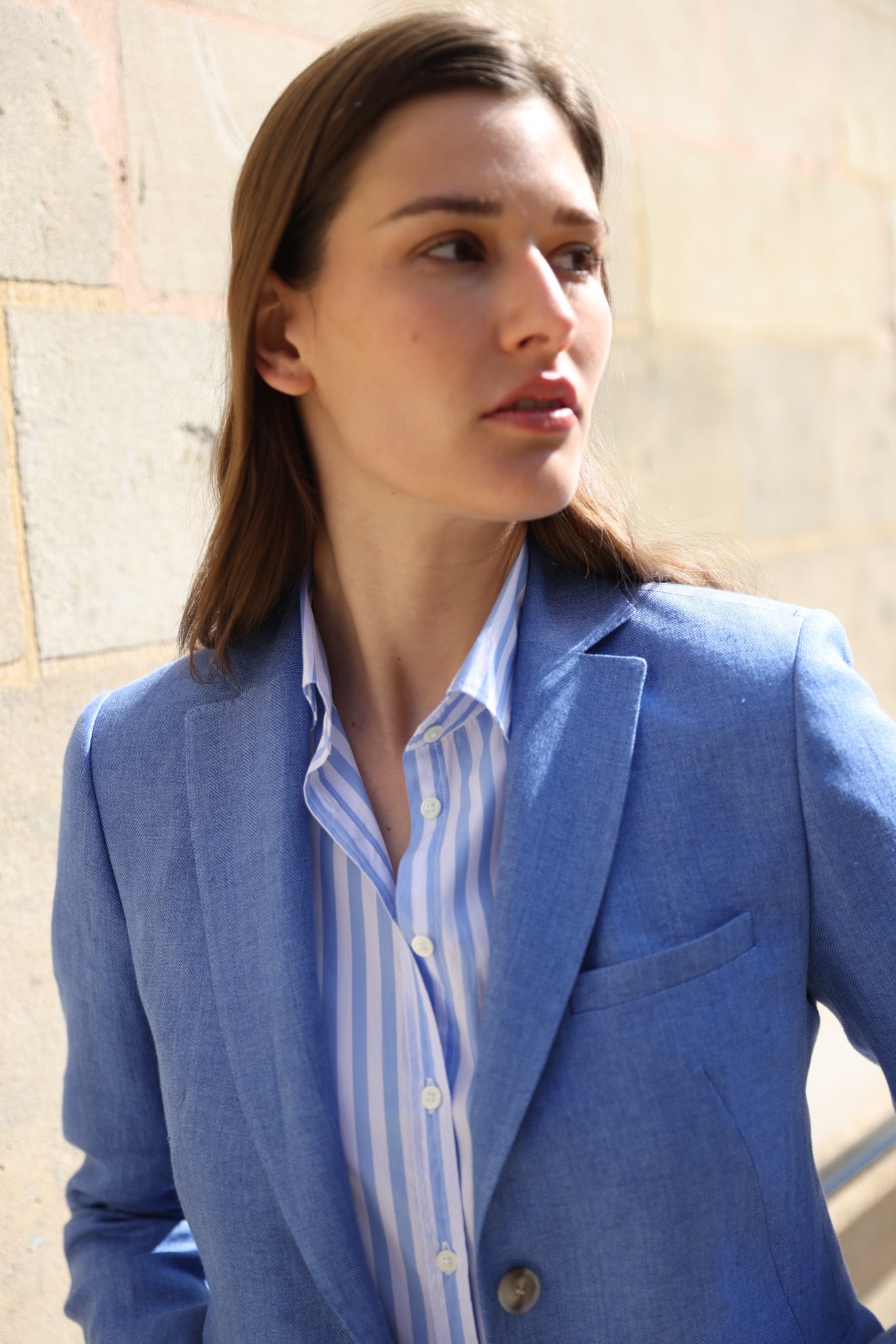 Veste Vesnove en lin - Chevron bleu azur-VESTE BLAZER FEMME-Curling-Paris