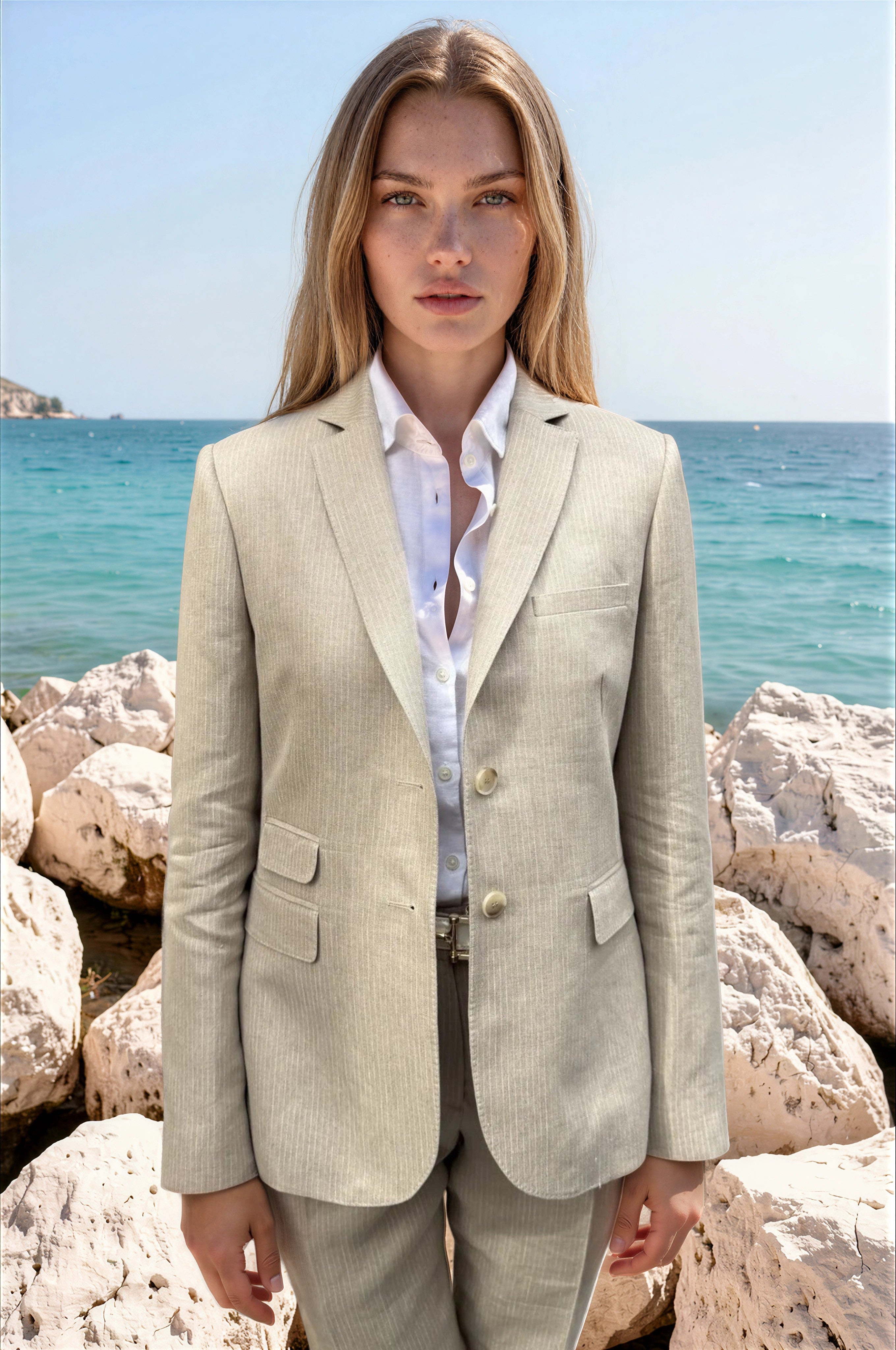 Veste Vesnove en lin - Rayure beige-VESTE BLAZER FEMME-Curling-Paris
