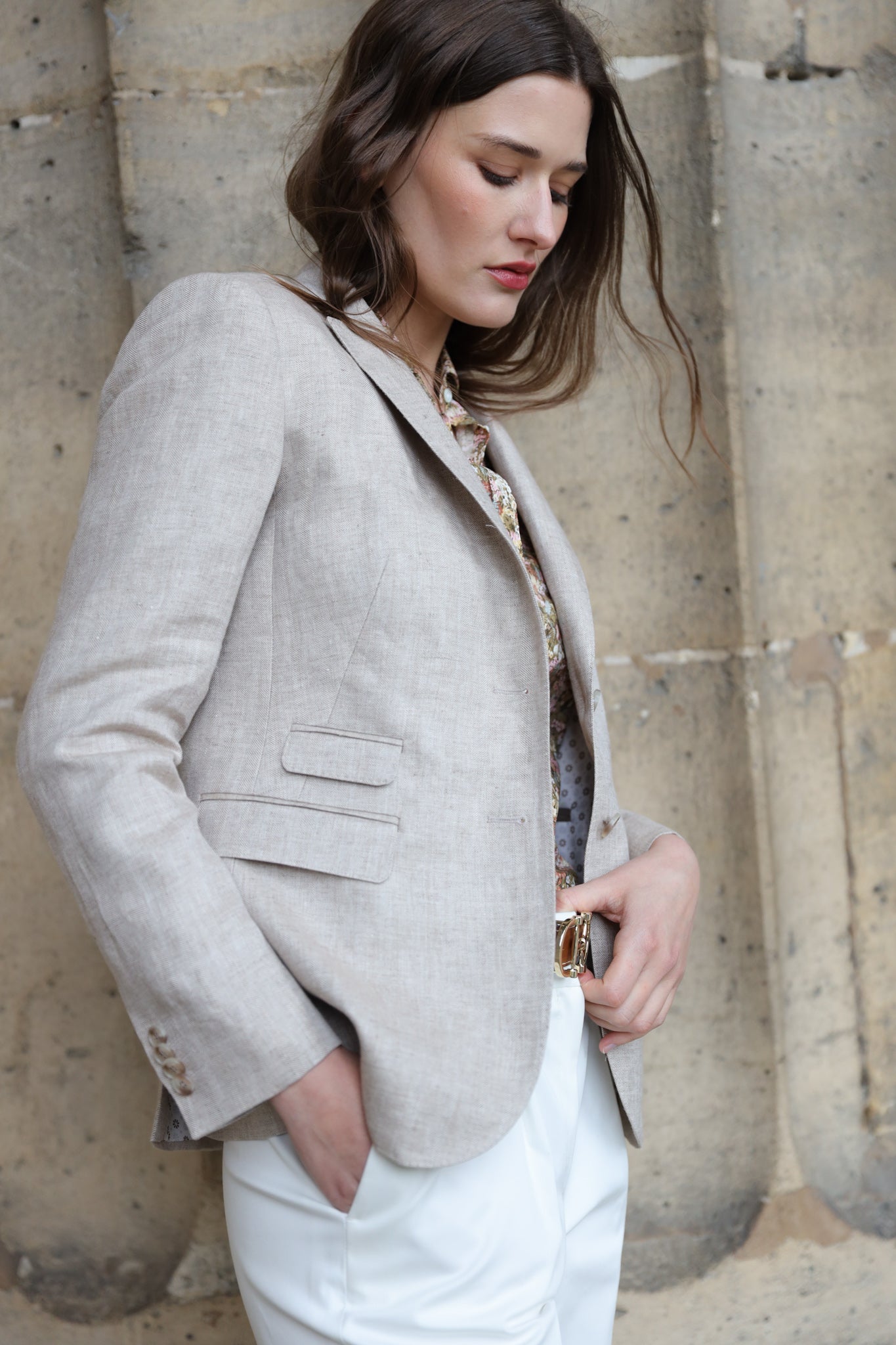 Veste Vesnove en lin - chevron beige-VESTE BLAZER FEMME-Curling-Paris