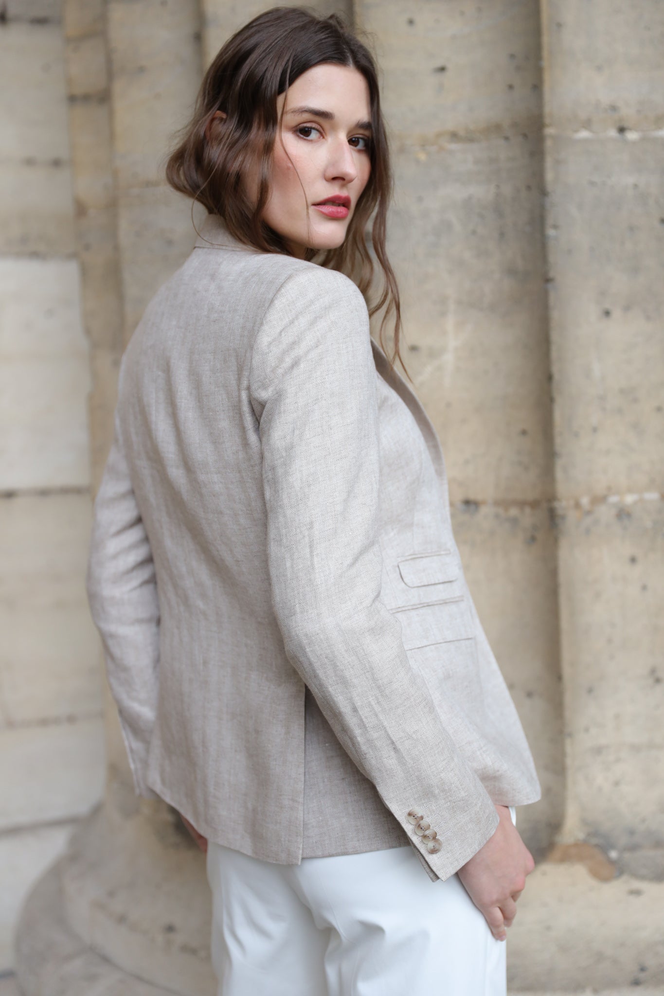 Veste Vesnove en lin - chevron beige-VESTE BLAZER FEMME-Curling-Paris