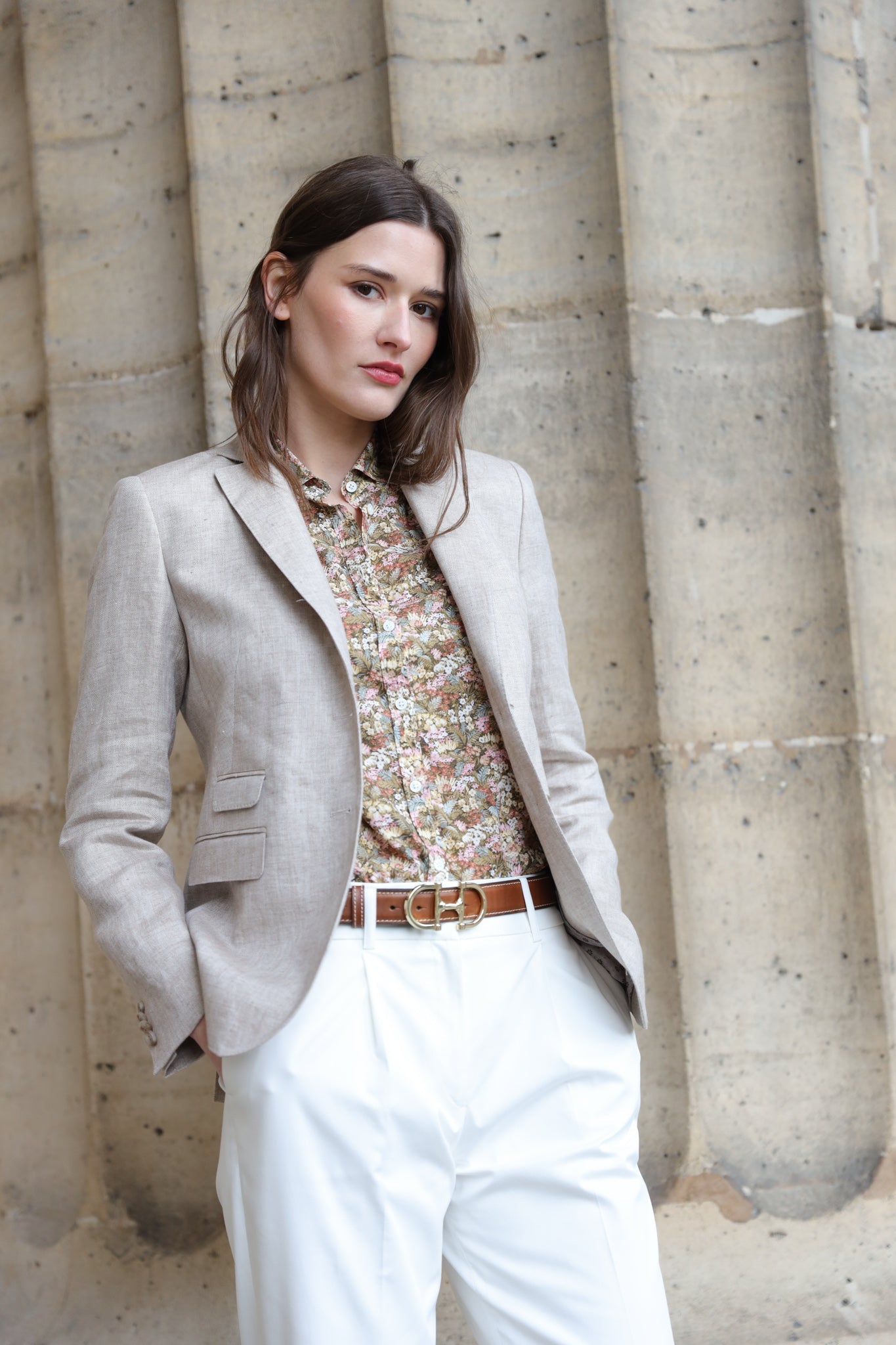 Veste Vesnove en lin - chevron beige-VESTE BLAZER FEMME-Curling-Paris